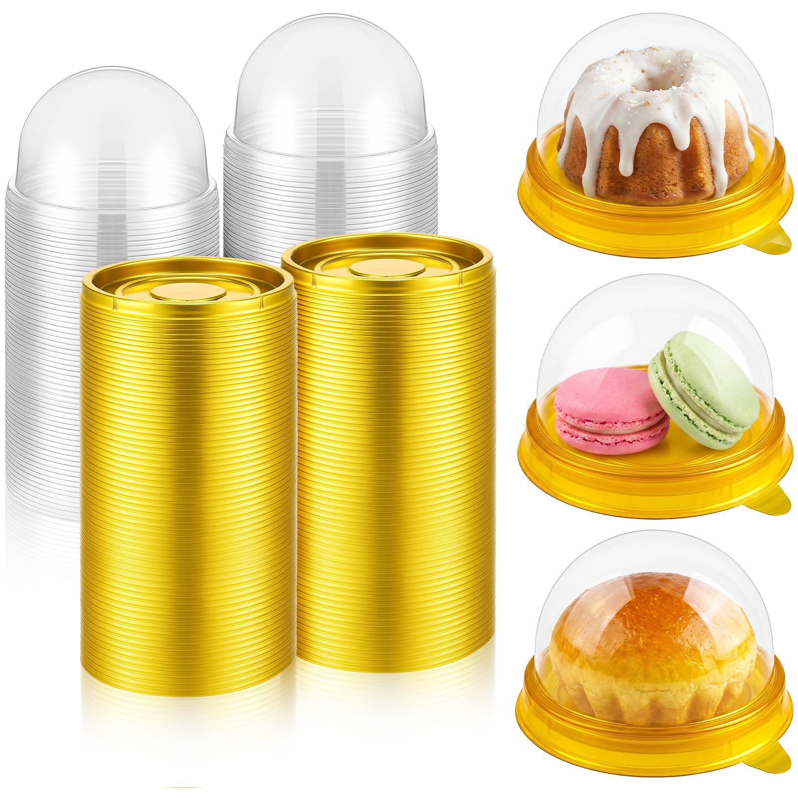 BotleFlow 300 Pcs Mini Cake Containers Clear Plastic Small Cupcake Boxes with Dome Lids Individual Dessert Containers with Dome 