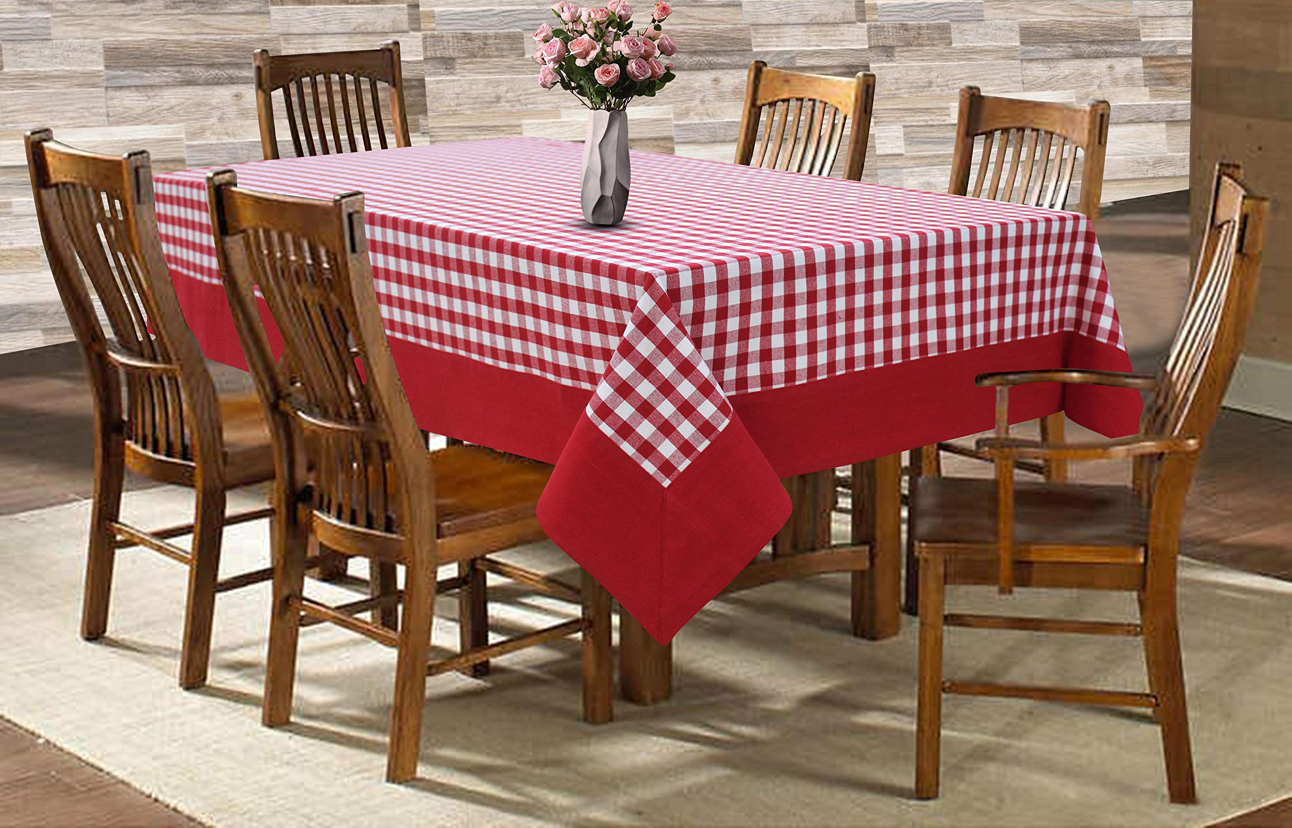 AIRWILL Cotton Checkered Pattern 6 Seater Table Cloth Pack of 1 pc (Red)