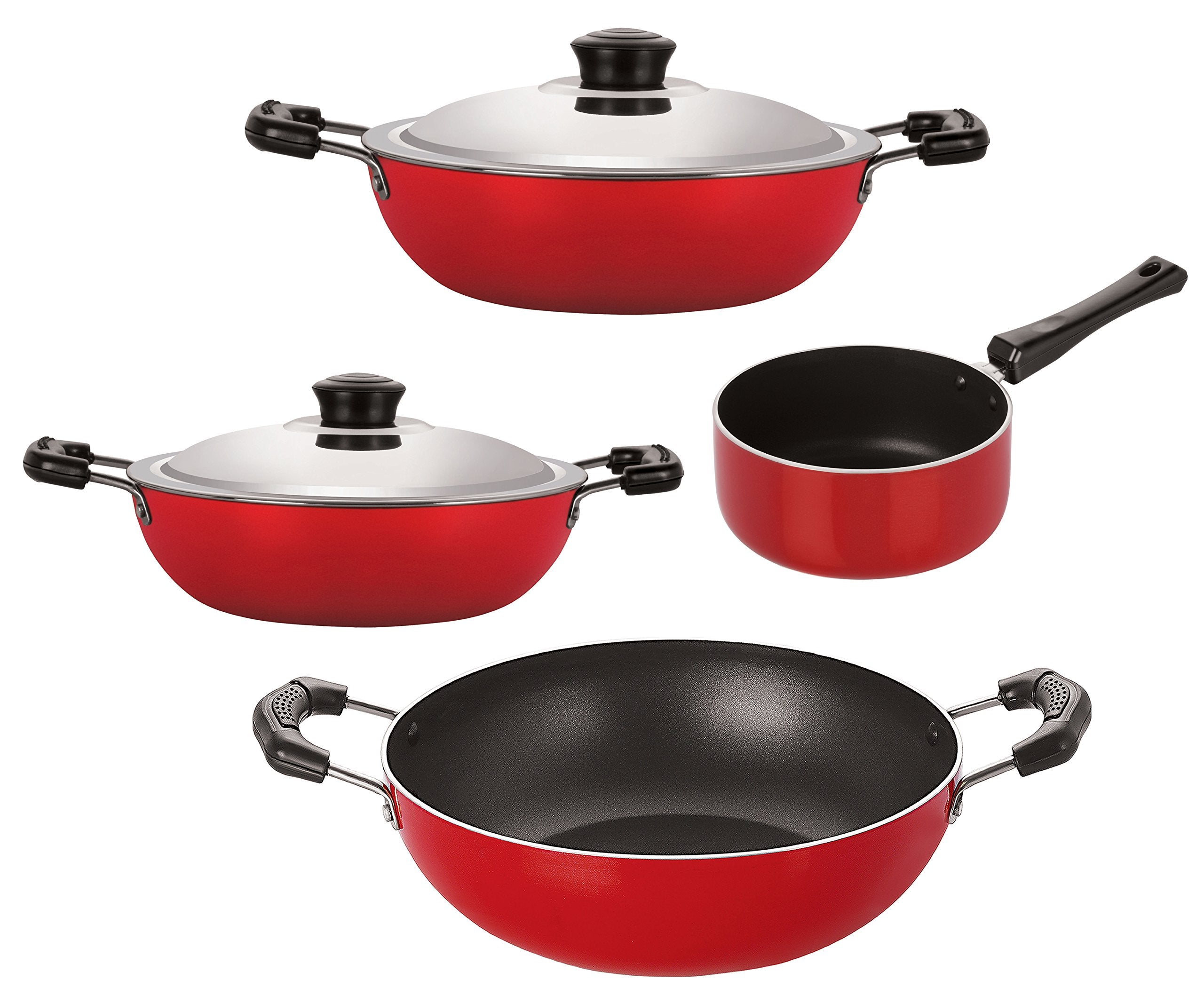 Nirlon Gas Compatible Flat Base Aluminium NonStick Kitchenware Combo Set, Kd14_Dkdm_Dkdb_Spm