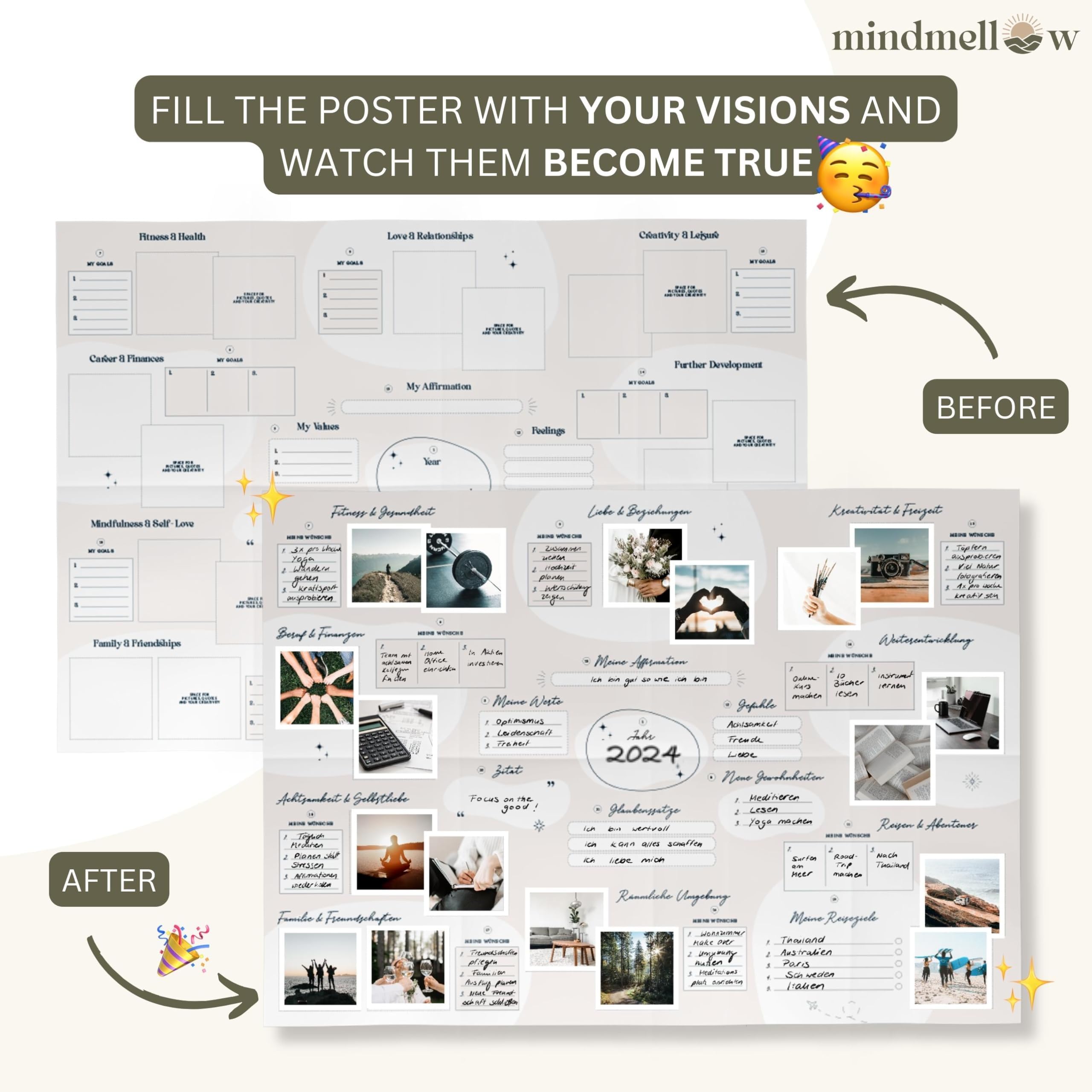 Mindmellow Vision Board Kit Dear Future Self    - Vision Board Supplies With Wall Poster, Pictures, Workbook, Inspirational Card