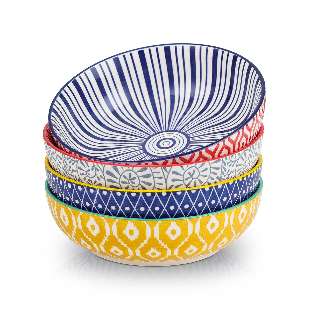 Selamica Ceramic 30 Ounce Large Pasta Bowls 8 Inch Serving Bowls Wide And Shallow Microwave Dishwasher Safe Bowls Set Of 4, Asso