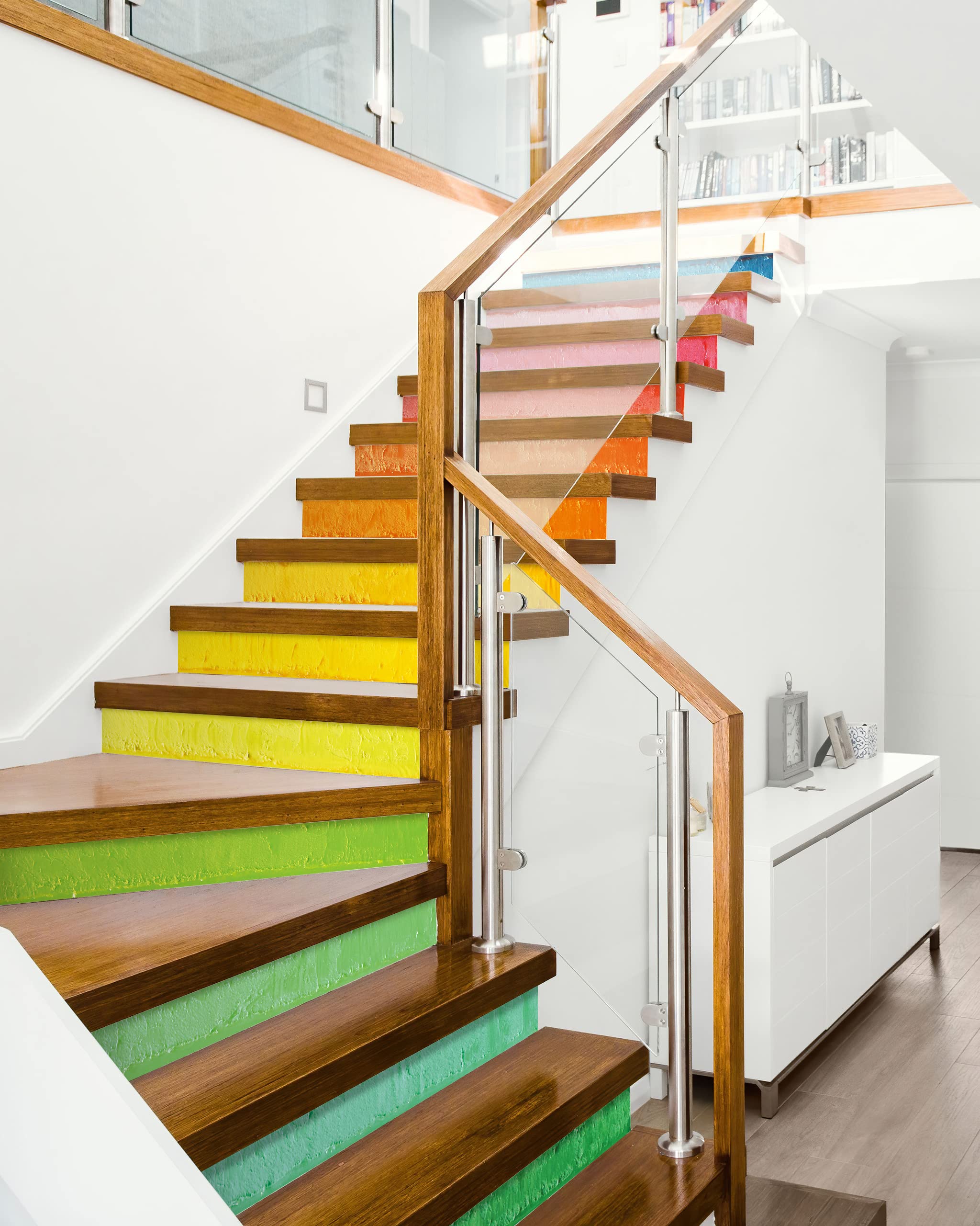 Flfk Stair Decals - Stair Stickers Decals Peel And Stick,Rainbow Art Oil Painting Stair Risers Decals Self-Adhesive For Home Dec