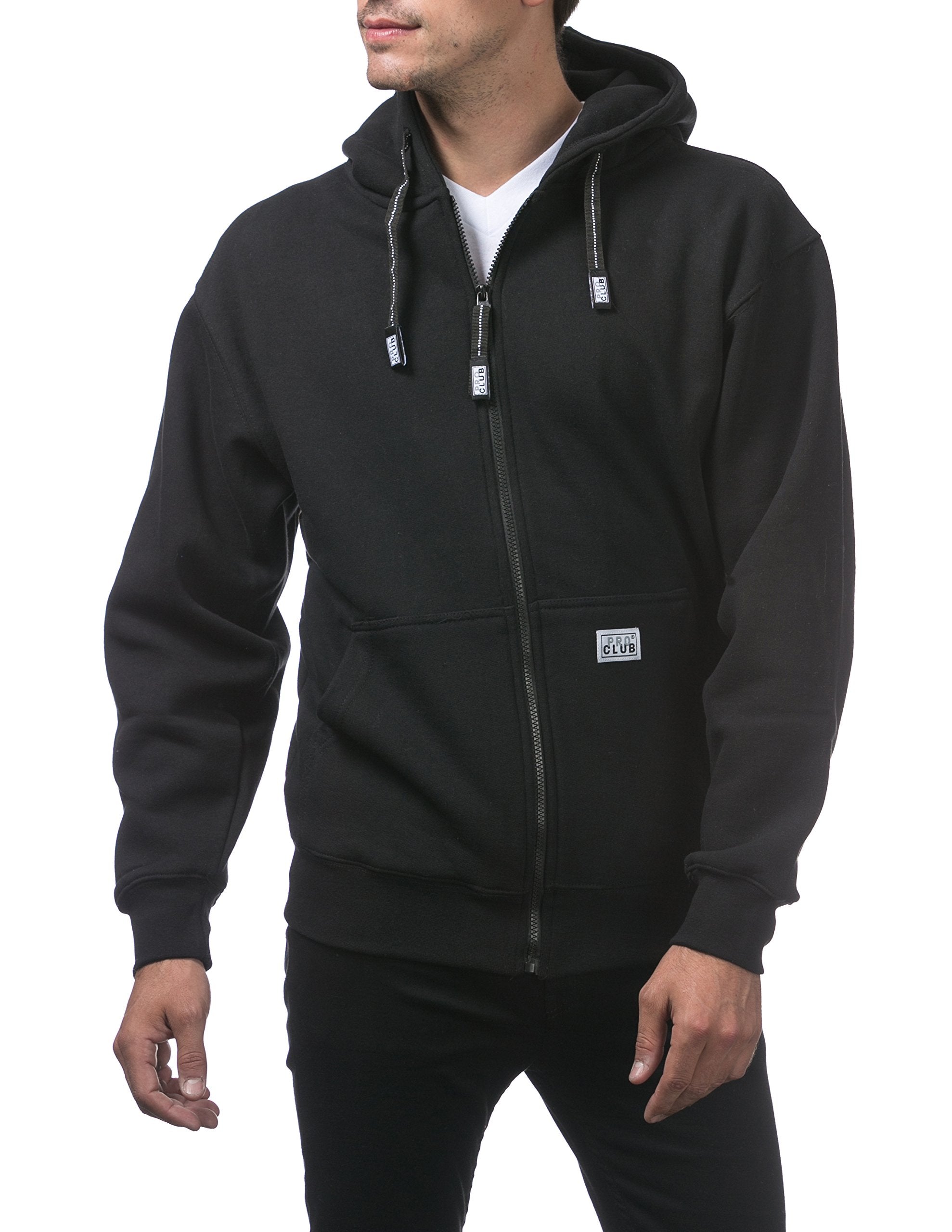 Pro Club Mens Heavyweight Full Zip Fleece Hoodie, Black, Large