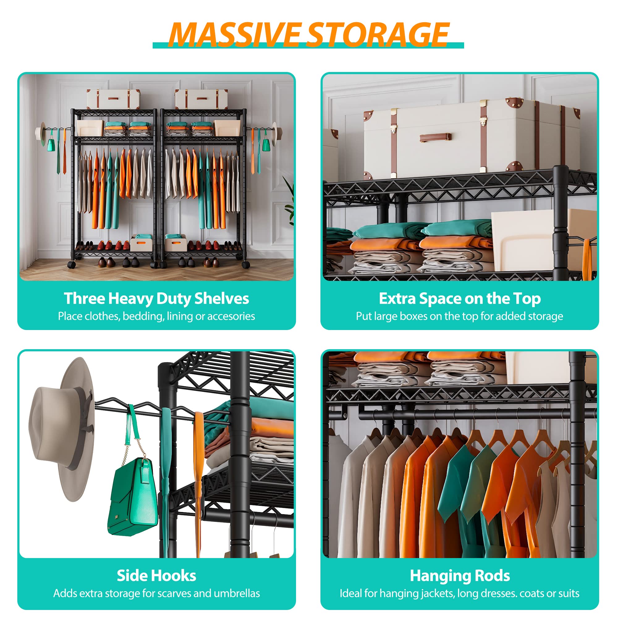 Punion Clothing Rack 7 Tiers Heavy Duty Clothes Rack With 2 Hanging Rods, Wire Garment Racks For Hanging Clothes, Large Portable