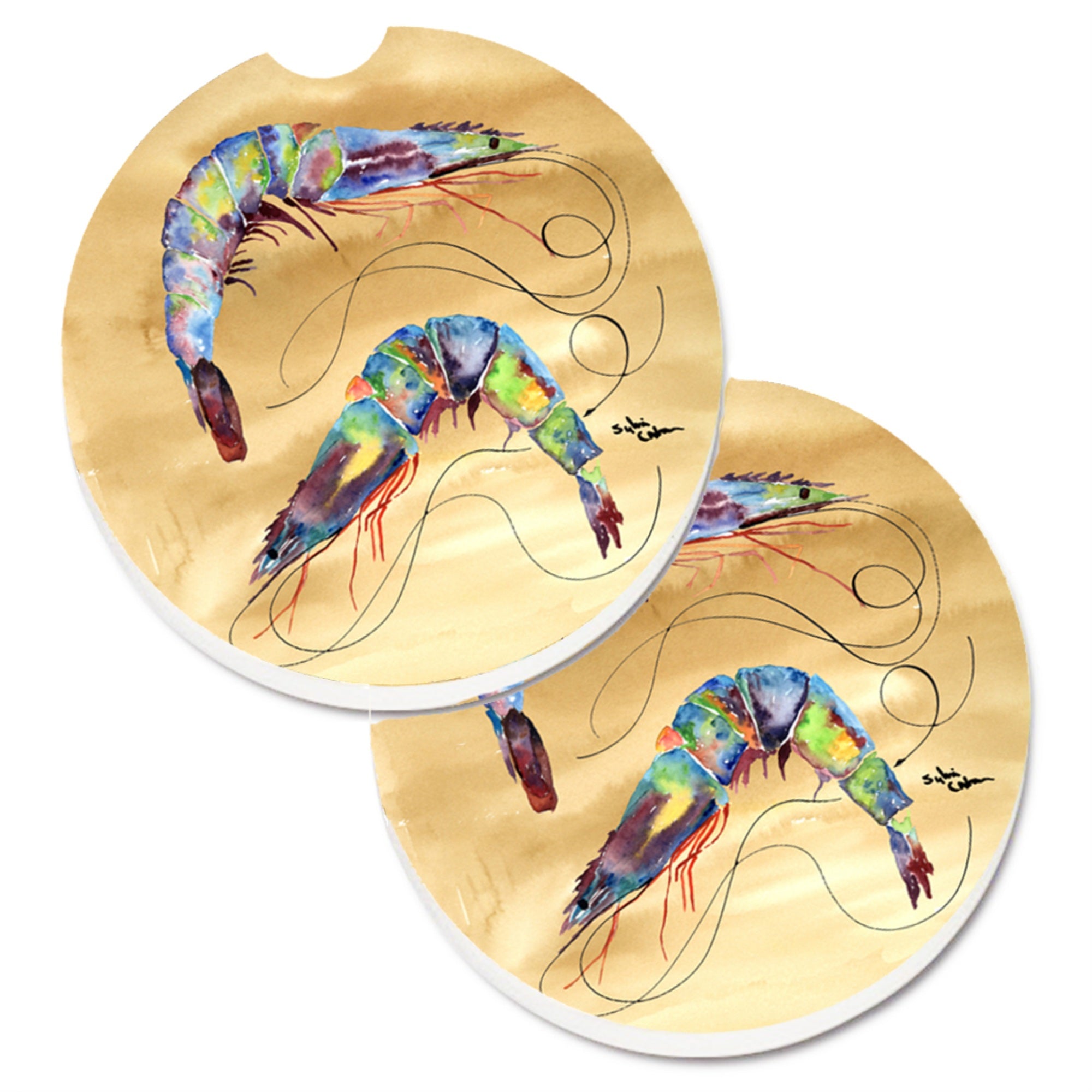 'Caroline'S Treasures Shrimp Set Of 2 Cup Holder Car Coasters 8158Carc, 2.56, Multicolor''