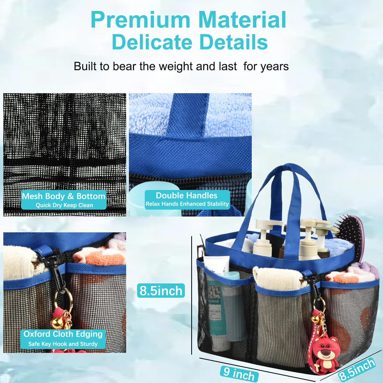 Haundry Mesh Shower Caddy Tote  Large College Dorm Bathroom Caddy Organizer with Hook and Handles  8 Basket Pockets for Camp Swimming Travel Gym Beach
