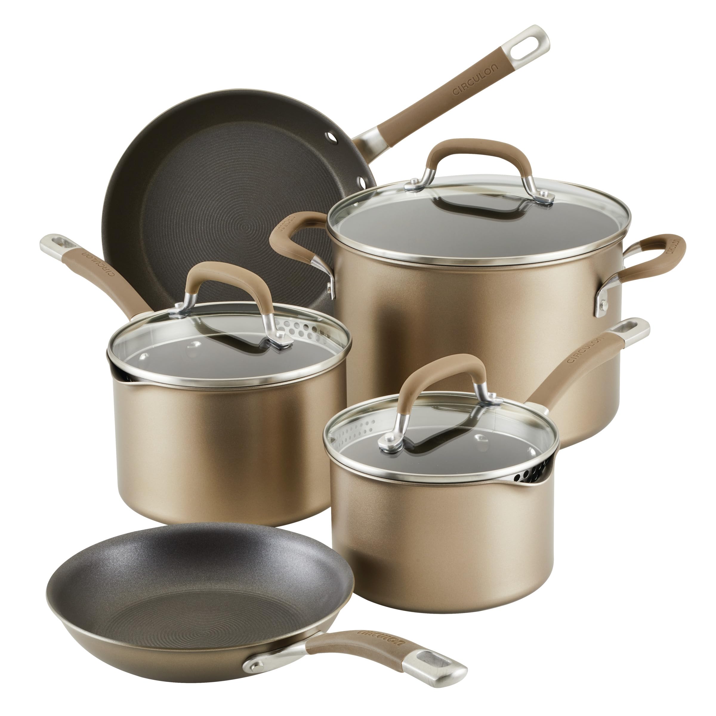 Circulon Premier Professional Hard Anodized Nonstick Cookware Induction Pots and Pans Set, 8 Piece - Bronze