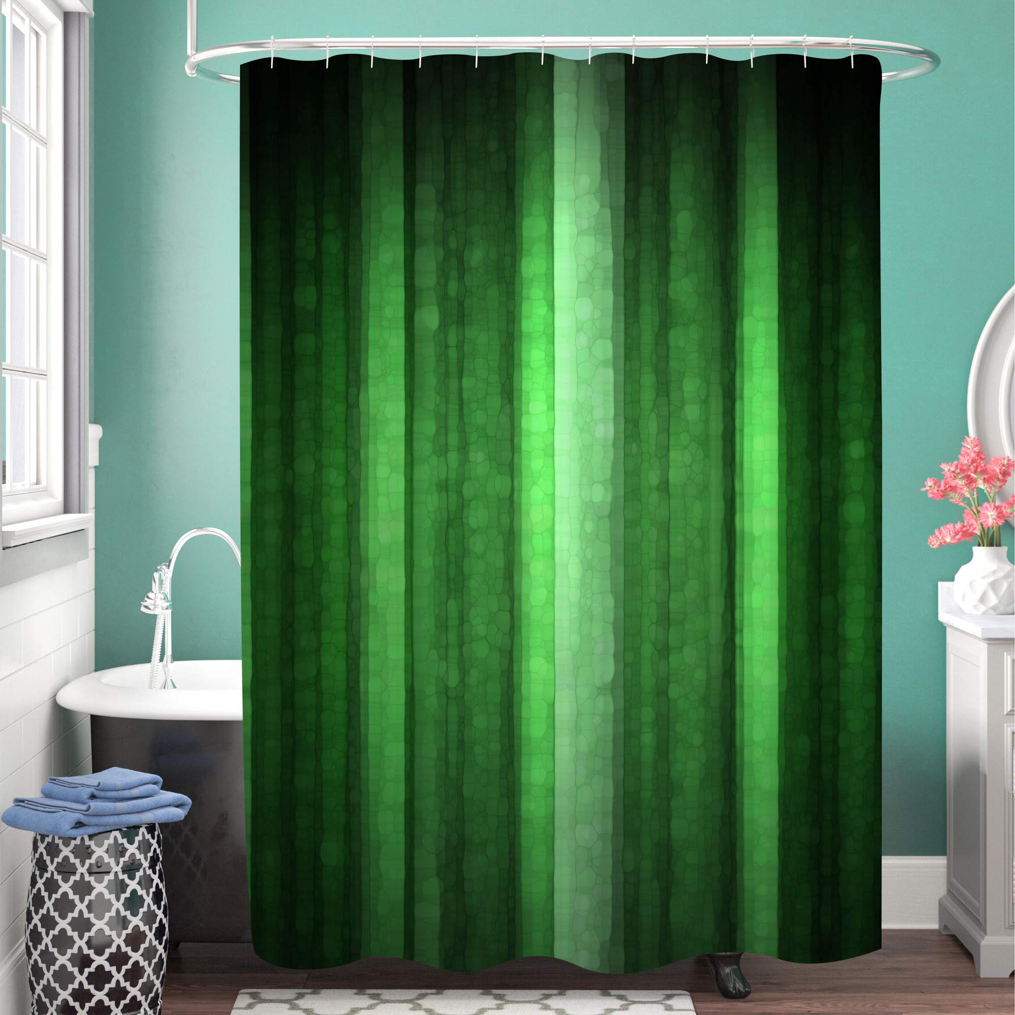 Gibelle Green Striped Shower Curtain  Emerald Green Dark Green Neon Fabric Shower Curtain Set with Hooks  Ombre Abstract Modern Art Bath Curtain Waterproof Shower Curtains for Bathroom Decor  72 x 72