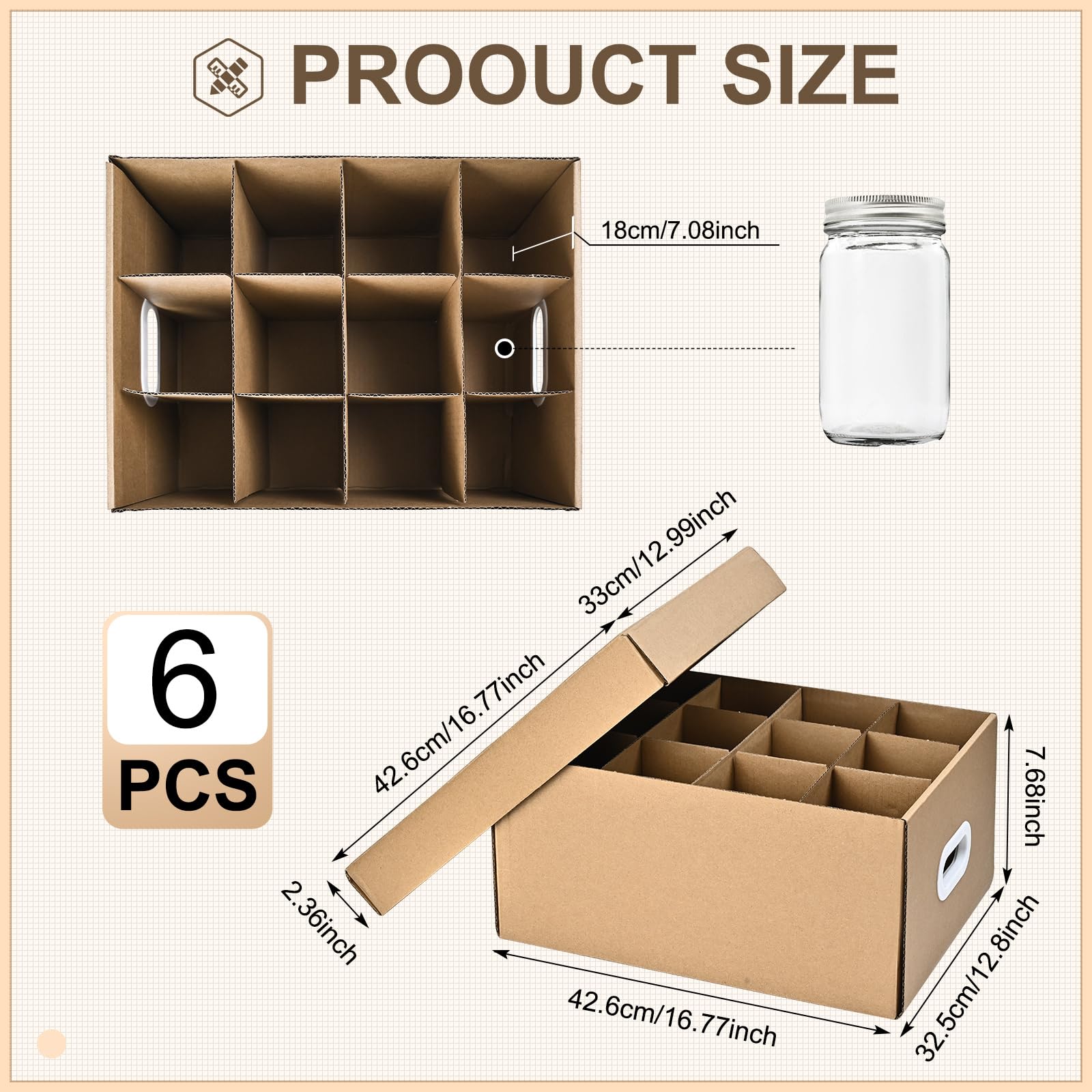 Ppxhfv 3 Pcs Canning Jar Storage Boxes,Fits 32 Oz Jars Regular Or Wide Mouth Canning Jar Storage,12 Cells Mason Jar Storage Boxe