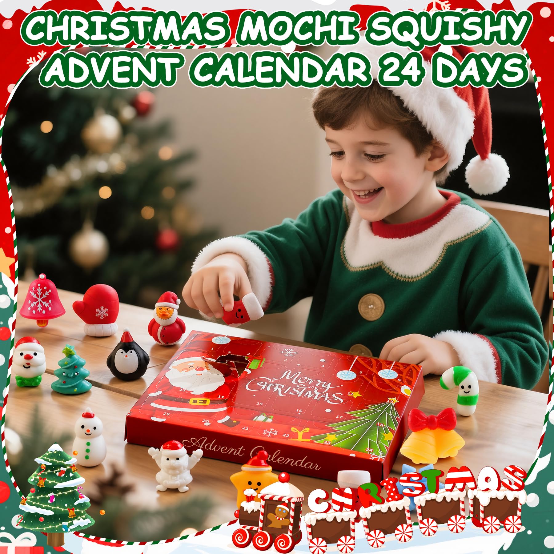 YUYUGAGA Christmas Squishy Advent Calendar 2025, 24 Mochi Toys, Red Box, Perfect Gift for Kids and Teens