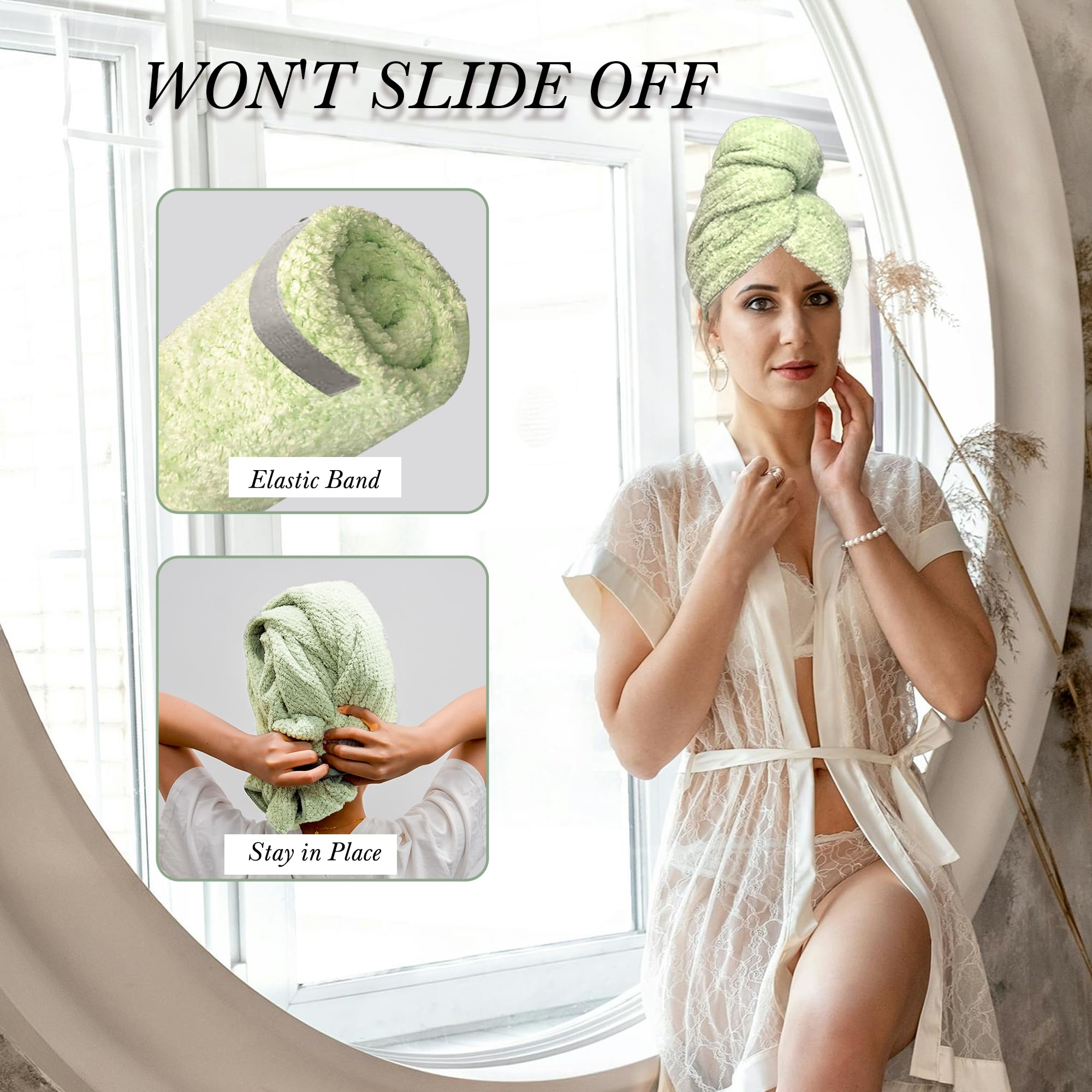 Chloven Large Microfiber Hair Towel Wrap for Women - Ultra Absorbent & Anti-Frizz Hair Drying Towel - Quick-Dry Hair Turbans Wra