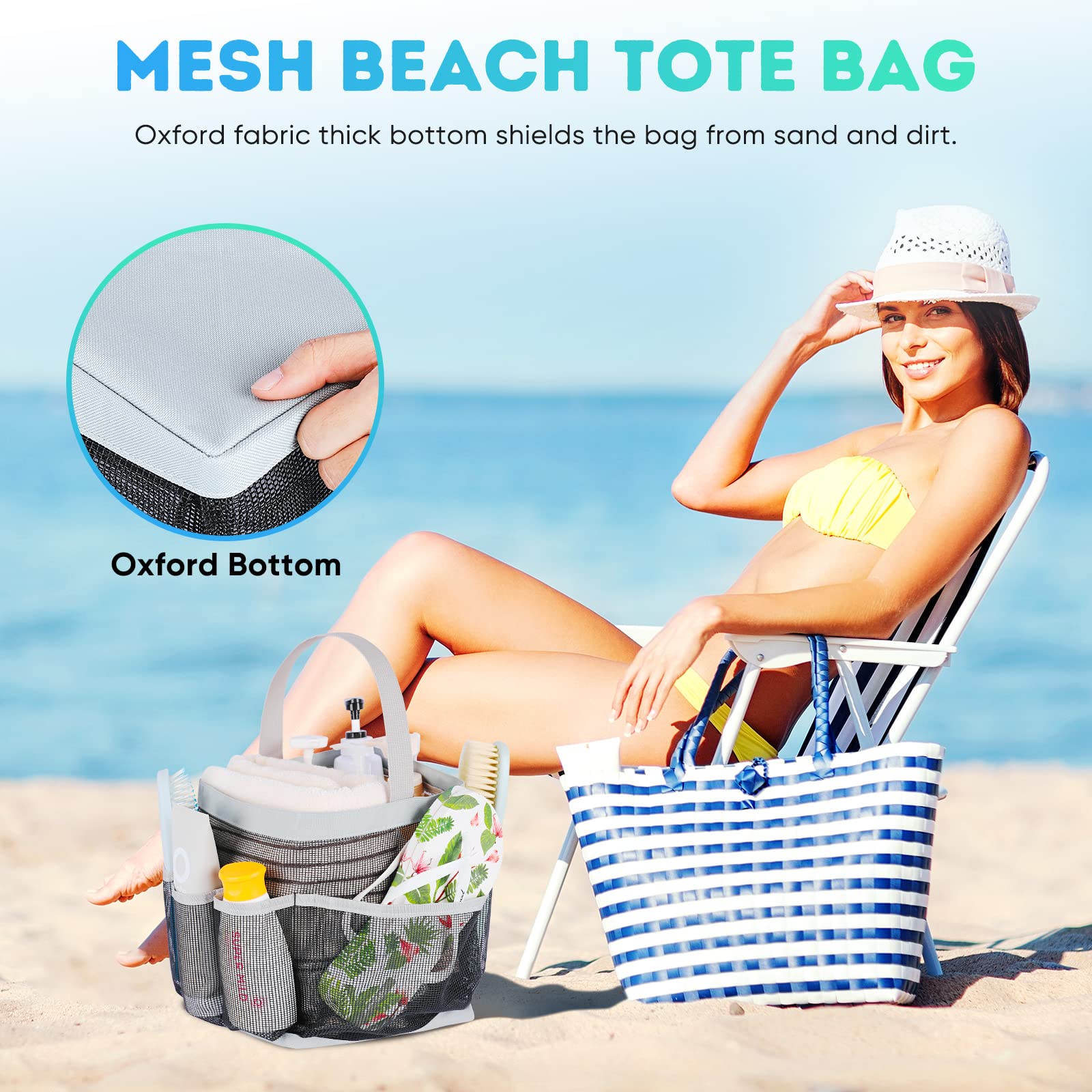 EUDELE Mesh Shower Caddy Portable for College Dorm Room Essentials with 8-Pocket Large Capacity for Beach Swimming Gym-Grey