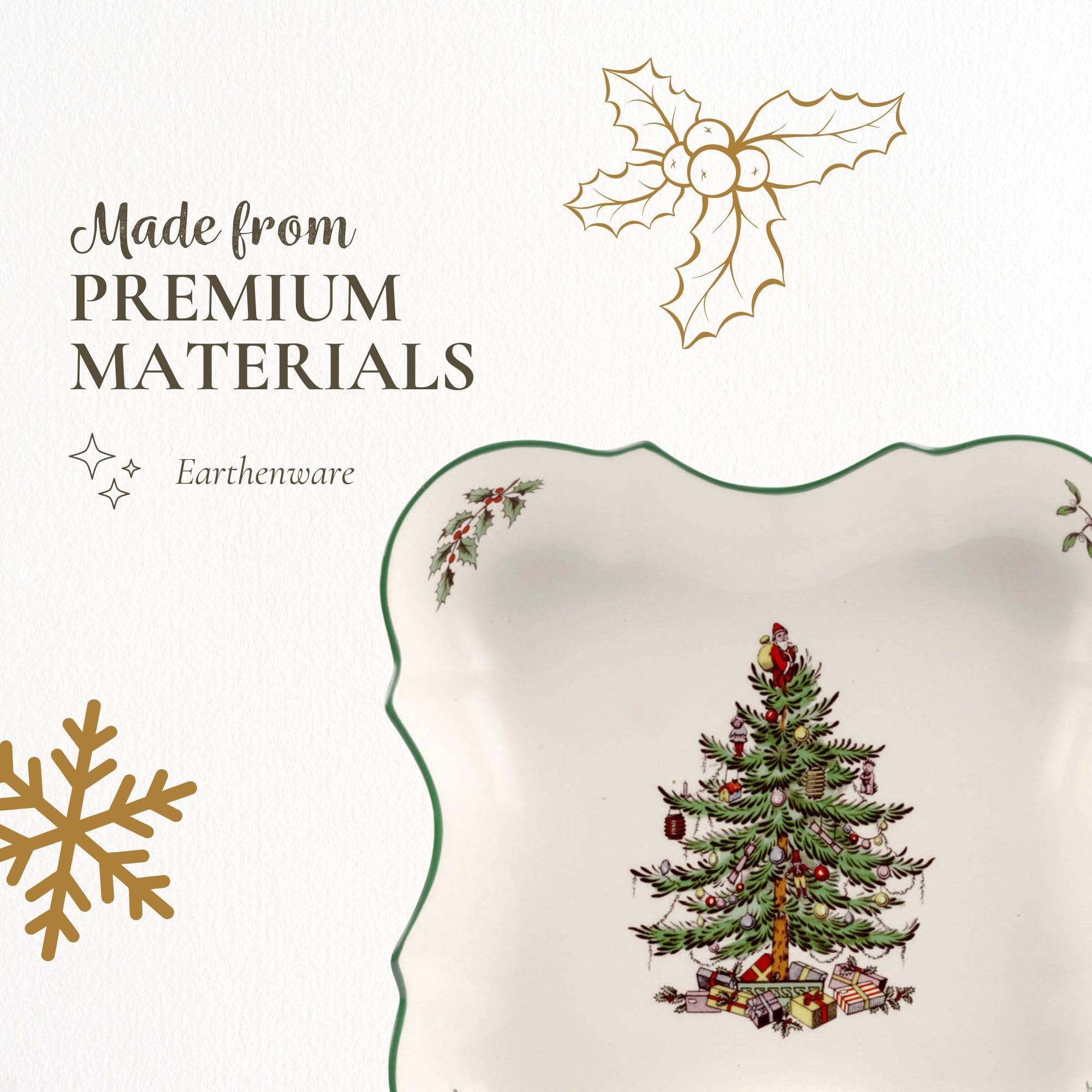 Spode Christmas Tree Devonia Tray - 8.5 Inch Festive Serving Bowl in Fine Earthenware for Salad, Pasta, Fruit - Holiday Tablewar