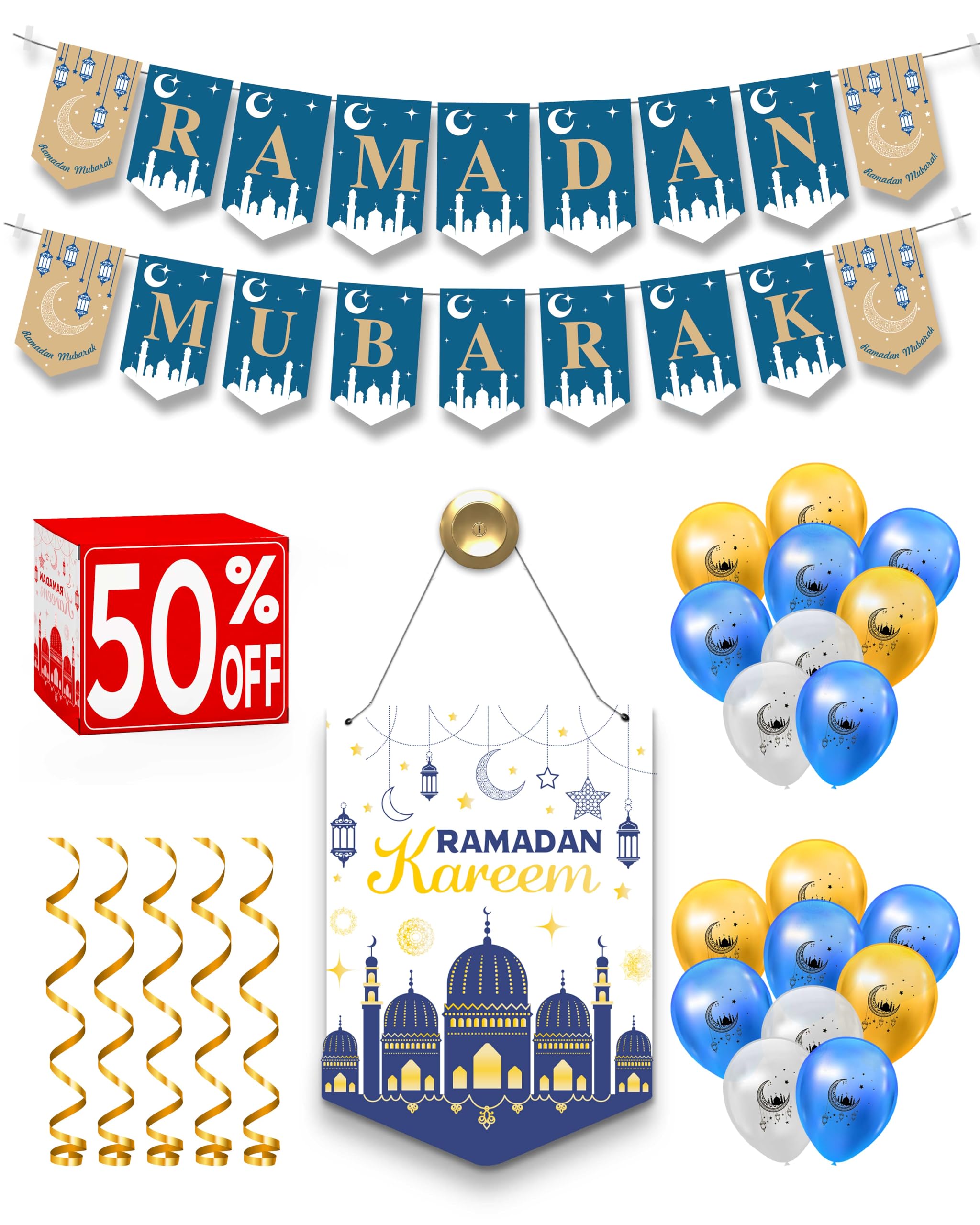 Oleek Ramadan Decorations For Home 2025 Set ( Ramadan Wreath -2 Ramadan Banner - 18 Ramadan Balloons ) Ramadan Decor - Ramadan G