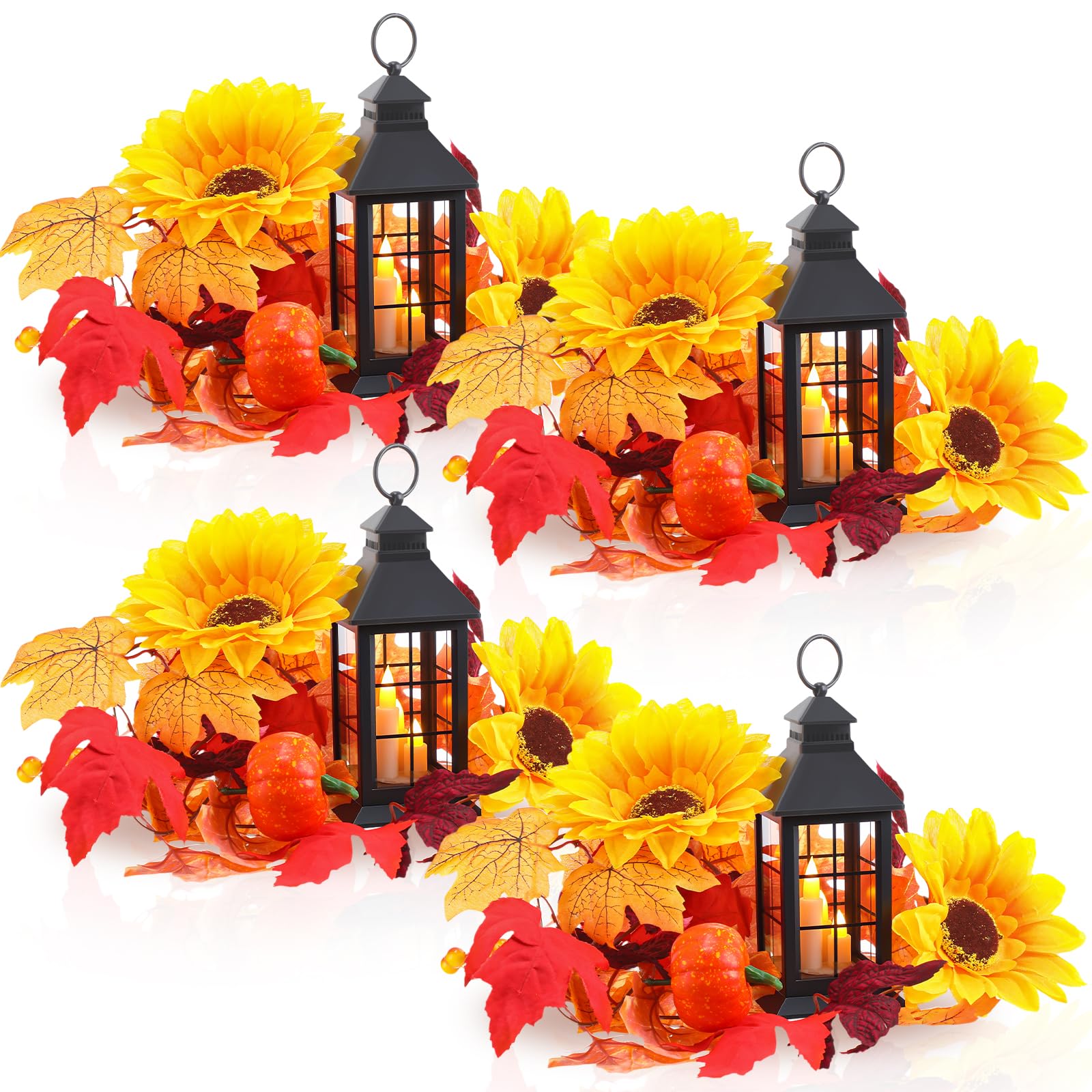 Tujoe 4 Pack Fall LED Candle Lantern Decorative Indoor & Outdoor Fall Decorations for Home Mini Thanksgiving Hanging Lanterns wi