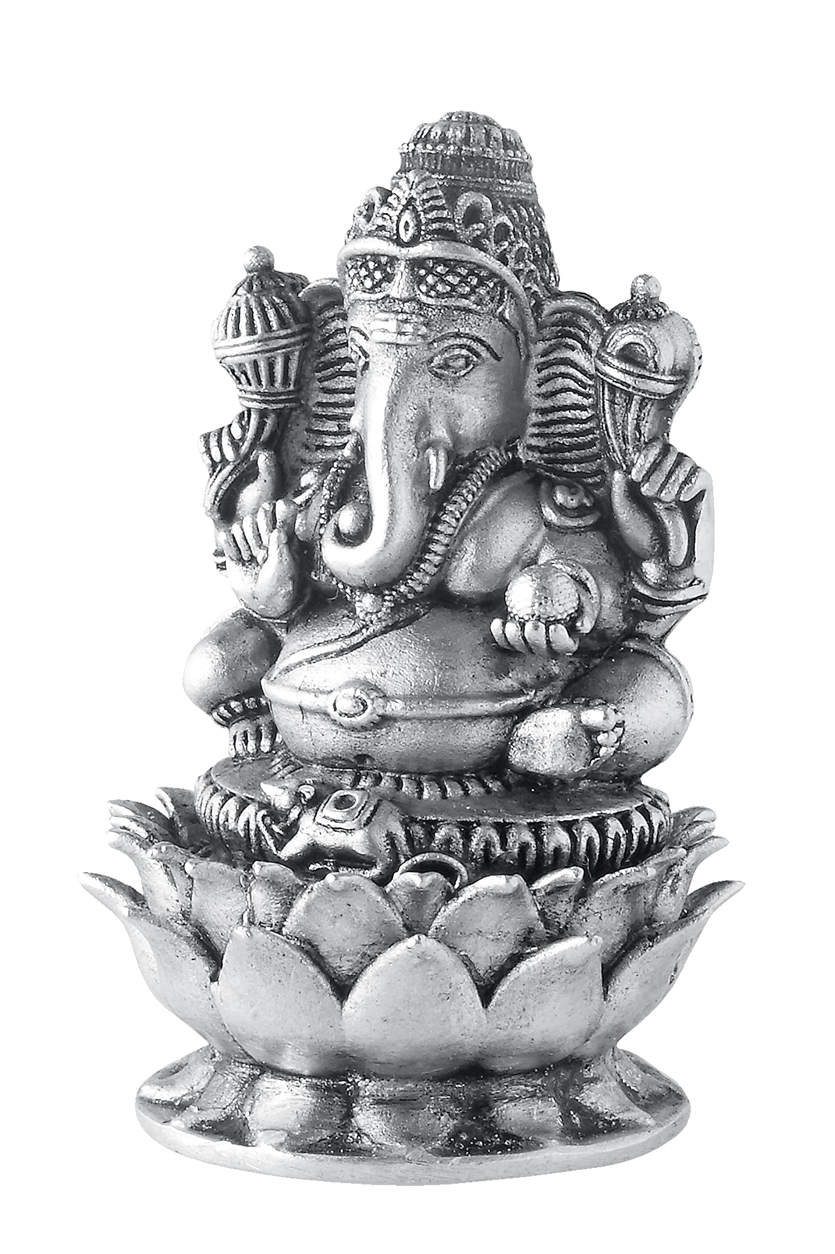 Prd Caratcafe Silver Ganesha Murti For Car Dashboard, Home & Office Use Made In Pure 925 Solid Chandi Metal Idol Of Ganesh Ji On