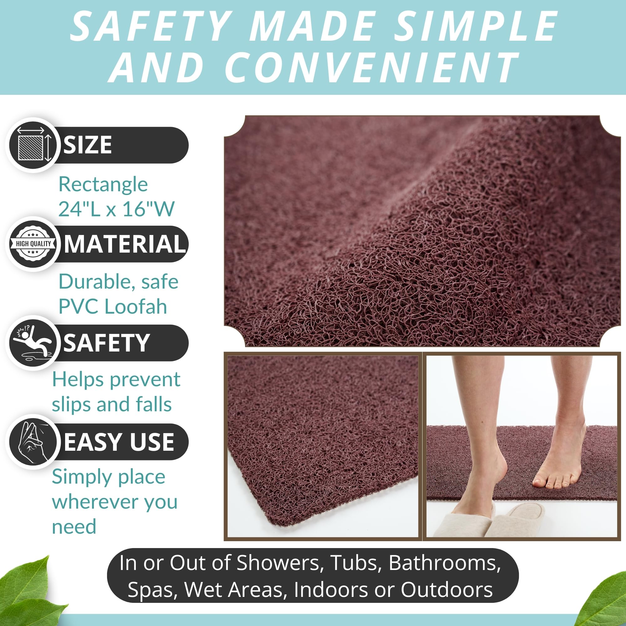 Enkosi Loofah Shower Mat Non Slip - Shower Anti Slip Mat - Bath Mat For Textured Tub Surface - Bath Mat For Shower - Shower Grip