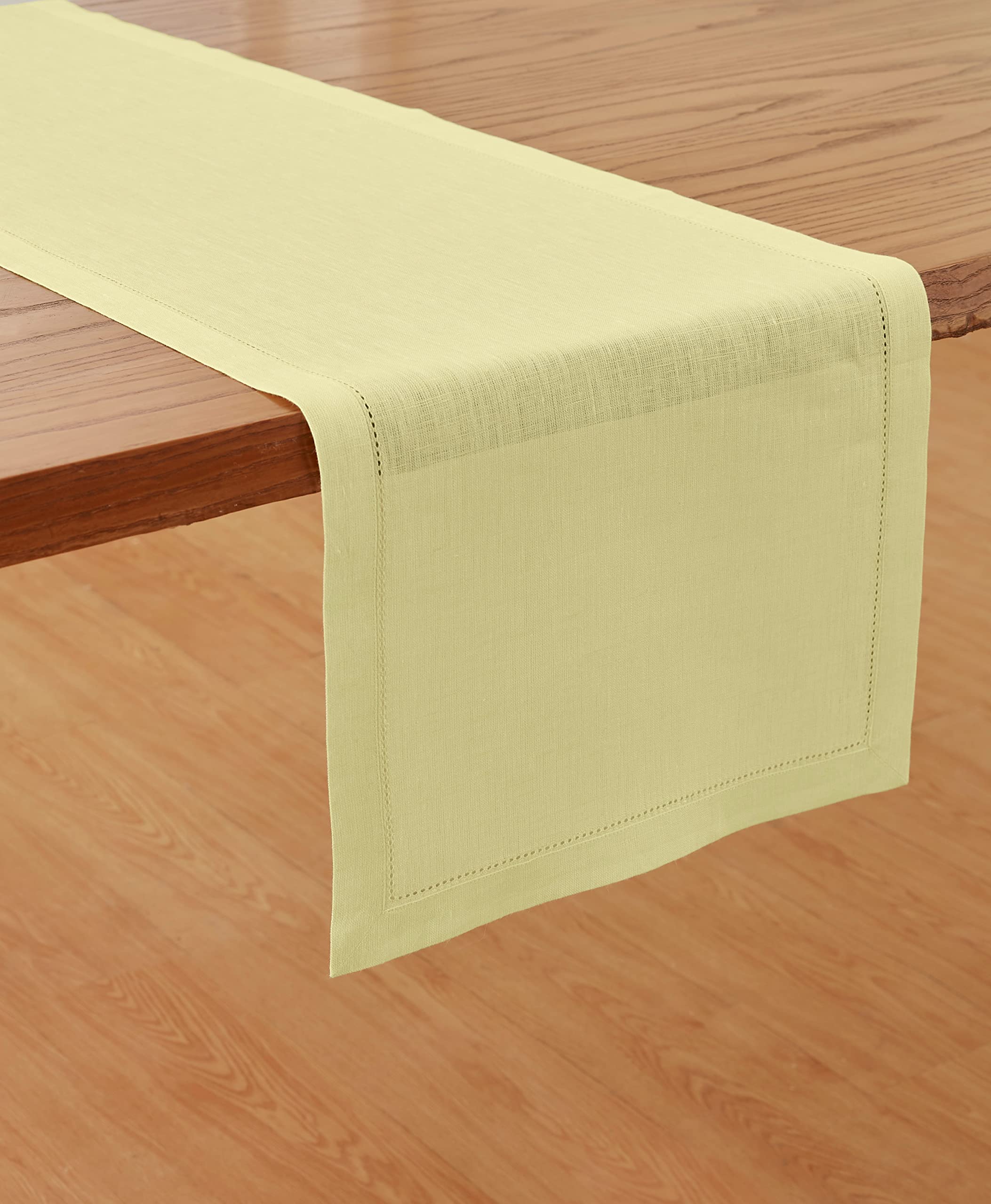 Solino Home Pure Linen Table Runner - Butter Yellow 14 X 72 Inch - 100% Linen Fabric Table Runner For Spring, Summer, Dining - M