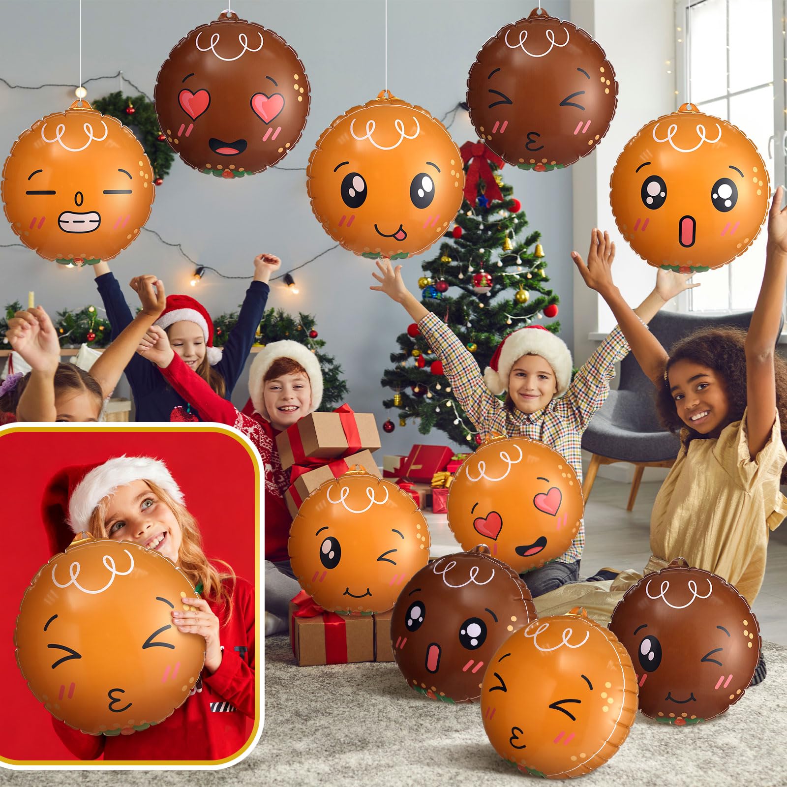 Jetec 12 Pcs Christmas Inflatable Balls 12 Inch Light Up Giant Gingerbread Man Inflatable Christmas Decorations PVC Blow Up Xmas