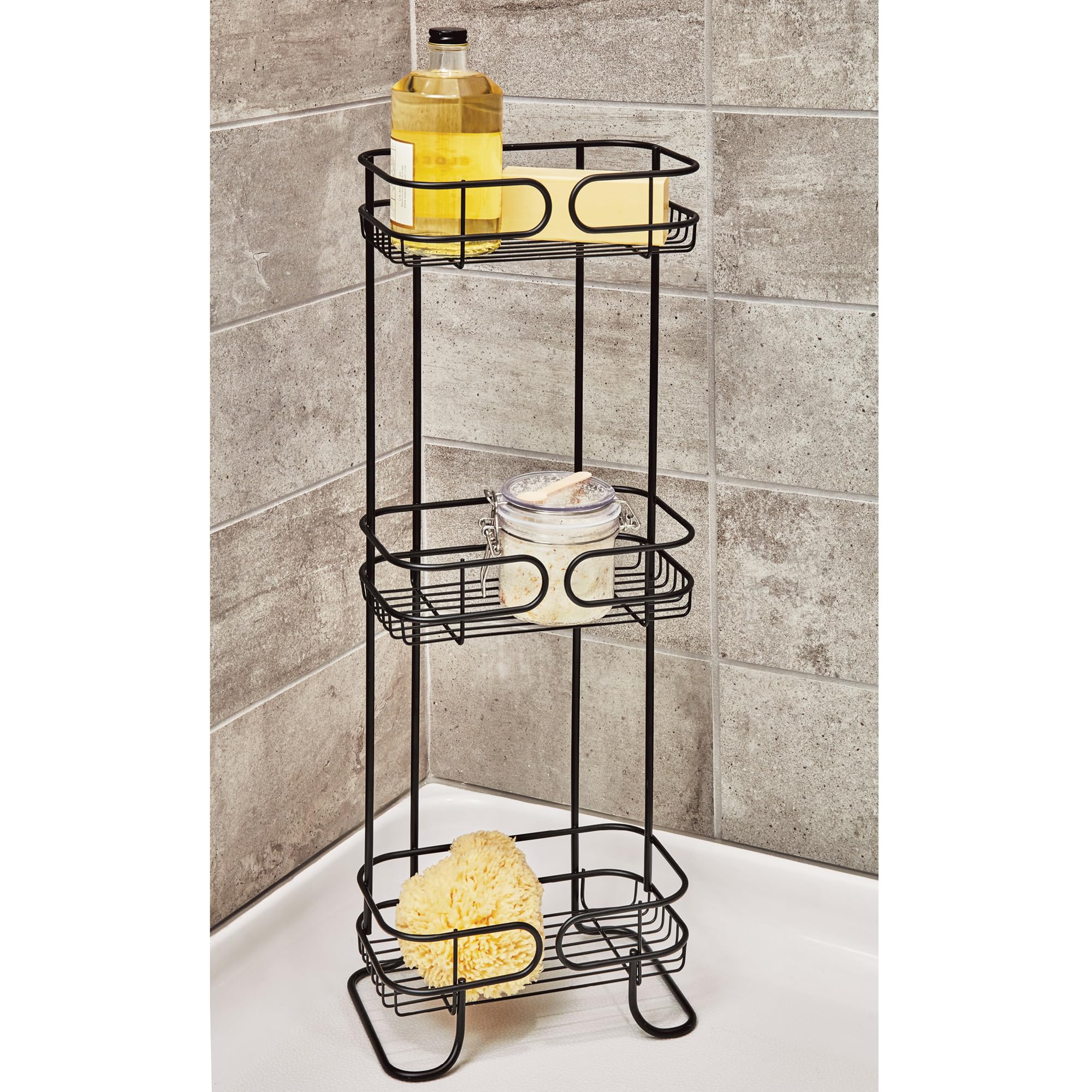 iDesign Steel Bathroom caddy Organizer with Three Wire Basket Shelves  The Neo collection - 63 x 98 x 261  Matte Black