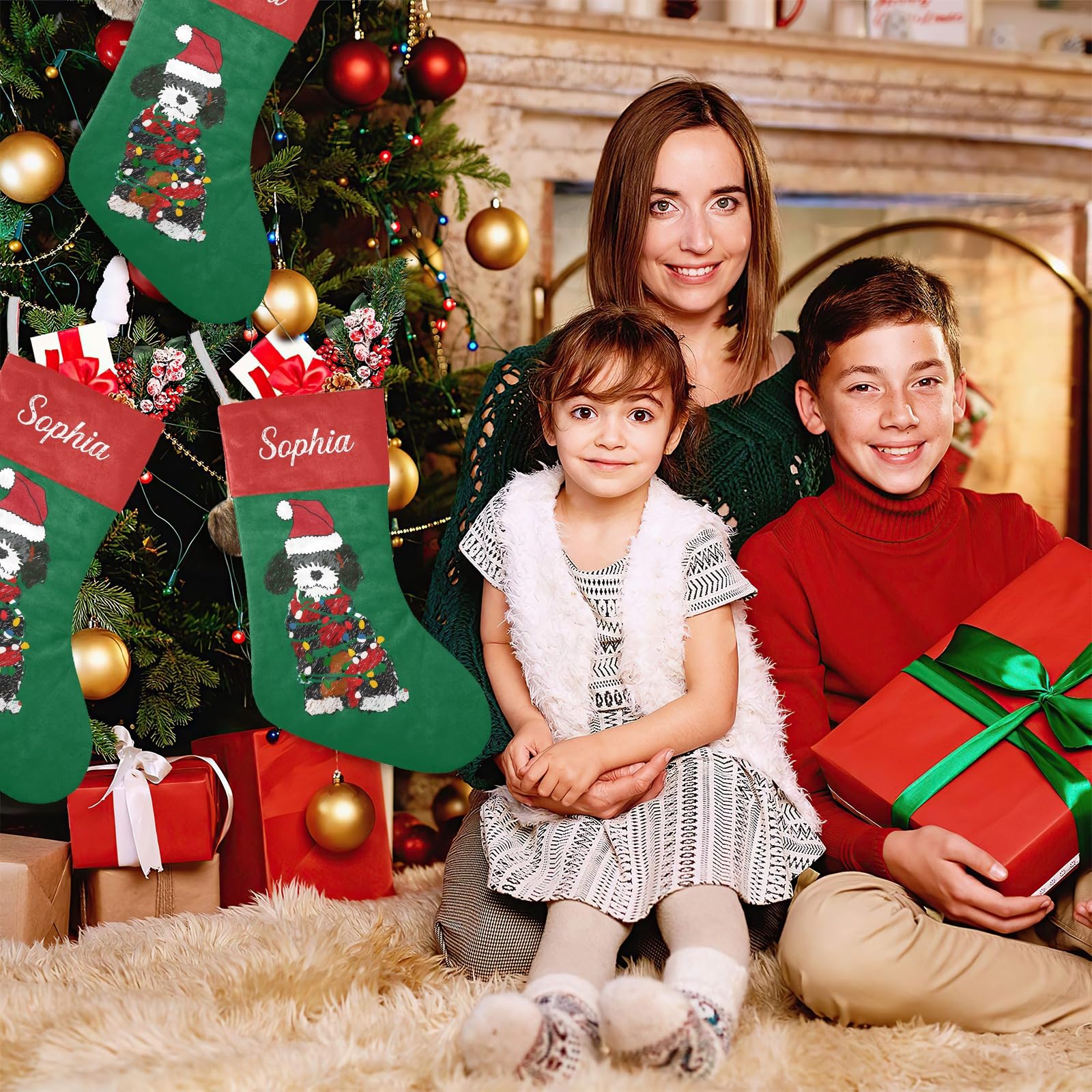 Personalized Custom Name Christmas Stockings Christmas Bernedoodle Holiday Birthday Decor for Kid Pets 17.52 x 7.87 Inch