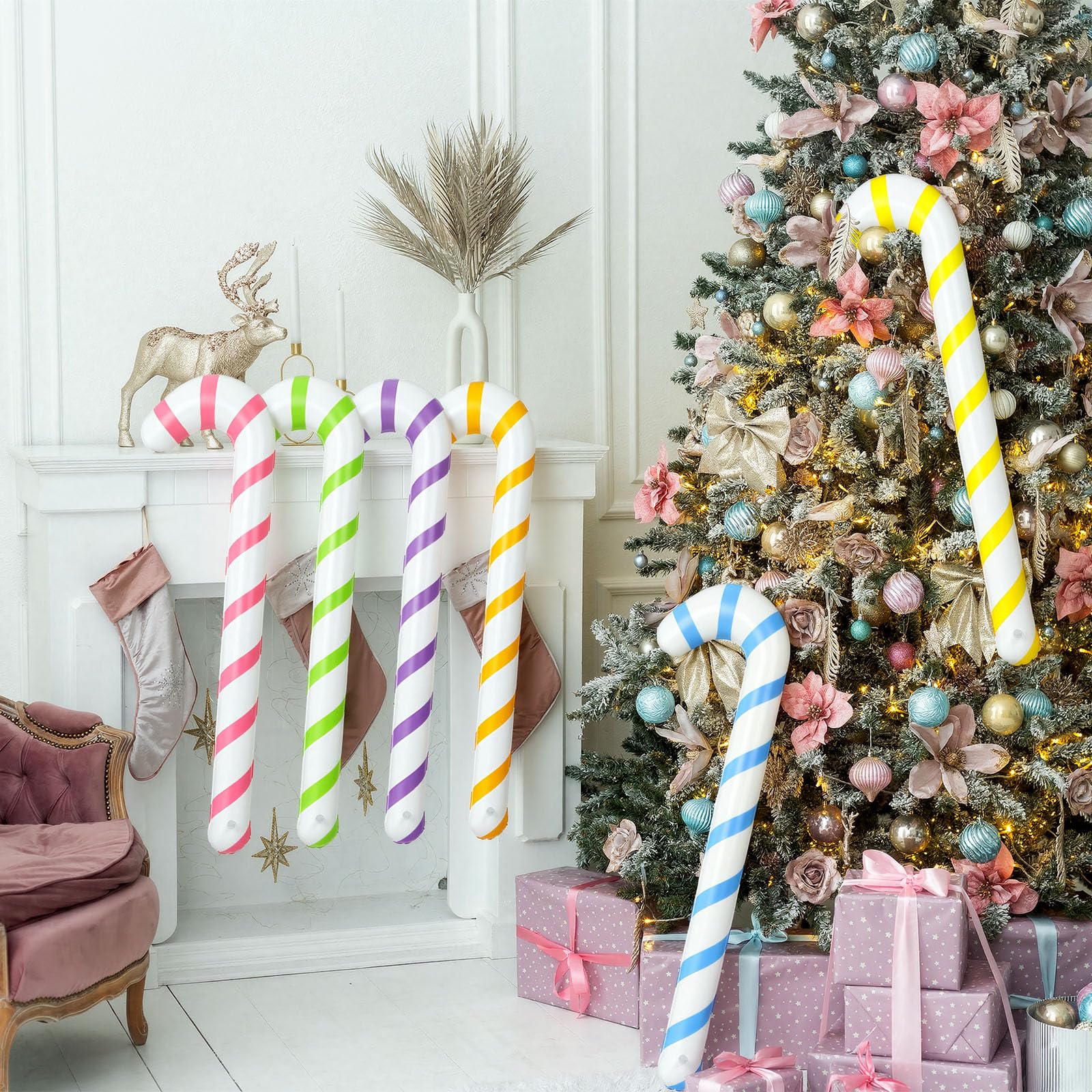Sumind 6pcs 40 Inch Giant Pastel Inflatable Candy Cane Large Macaron Christmas Blow up Candy Ornament Decorations for Christmas