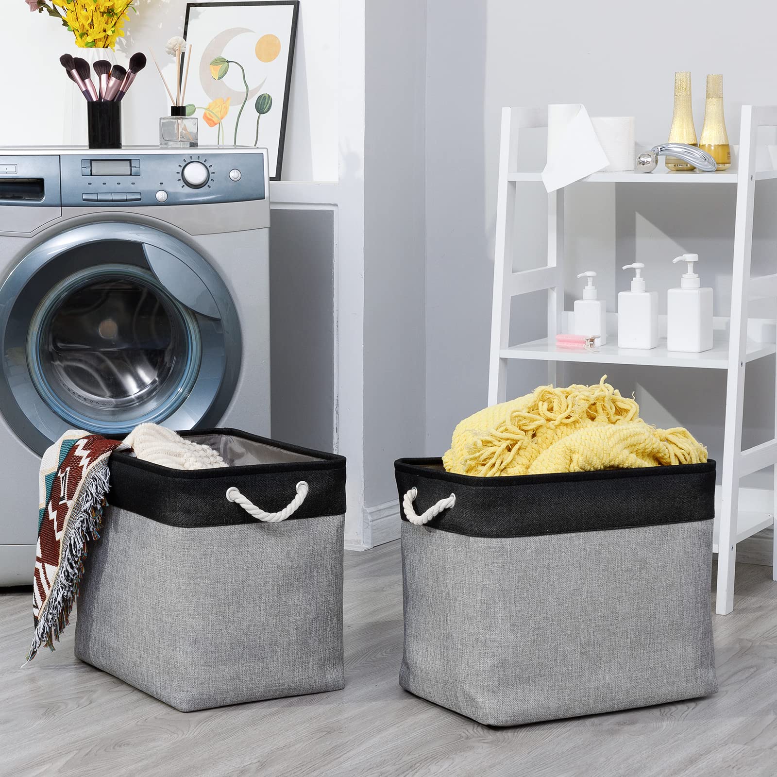 Bidtakay Storage Baskets Extra Large Baskets For Organizing Grey Rectangle Laundry Basket Linen Fabric Bins Set Of 2 Clothes Bas