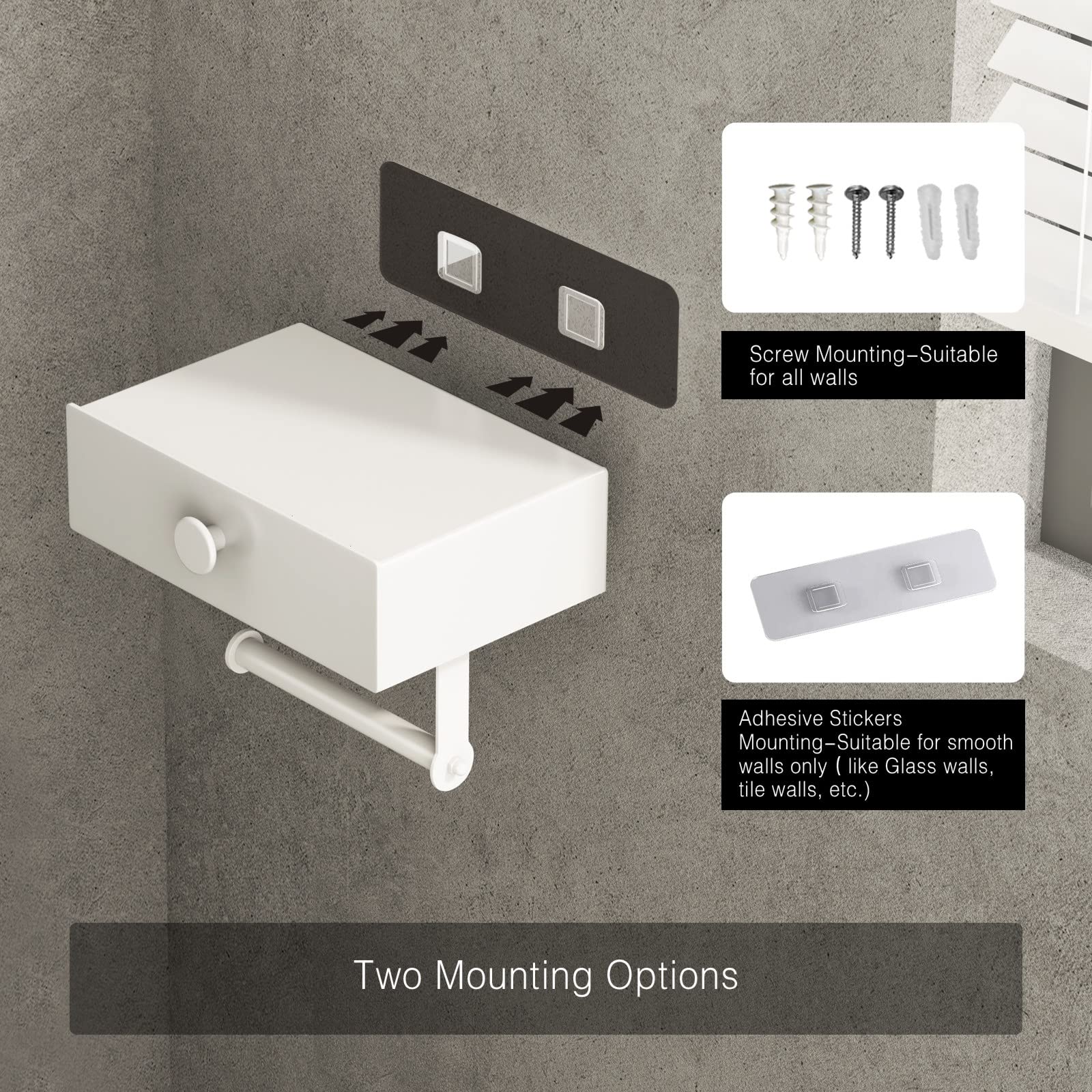Toilet Paper Holder with Shelf VOLDRA Toilet Paper Holder with Storage Wipes Dispenser for Bathroom Toilet Tissue Holder-White