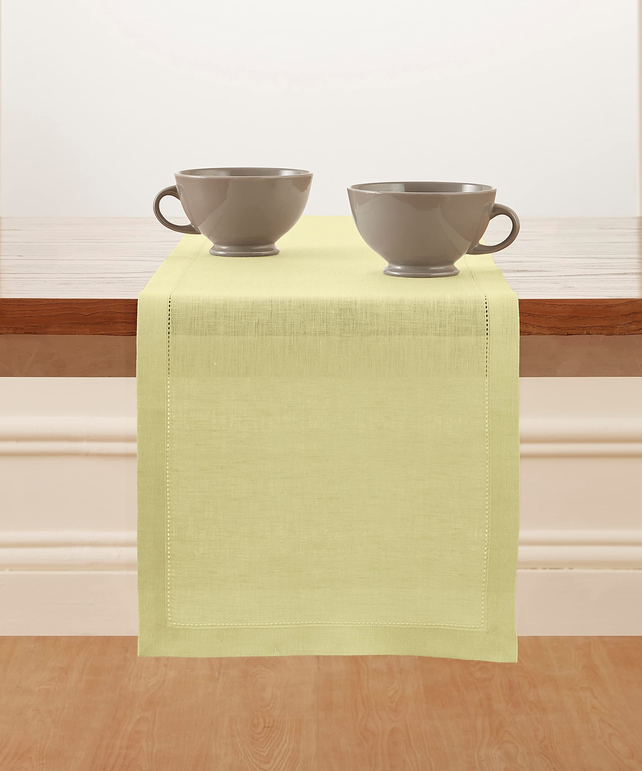 Solino Home Pure Linen Table Runner - Butter Yellow 14 x 72 Inch - 100% Linen Fabric Table Runner for Spring  Summer  Dining - Milan  Machine Washable and Handcrafted from European Flax