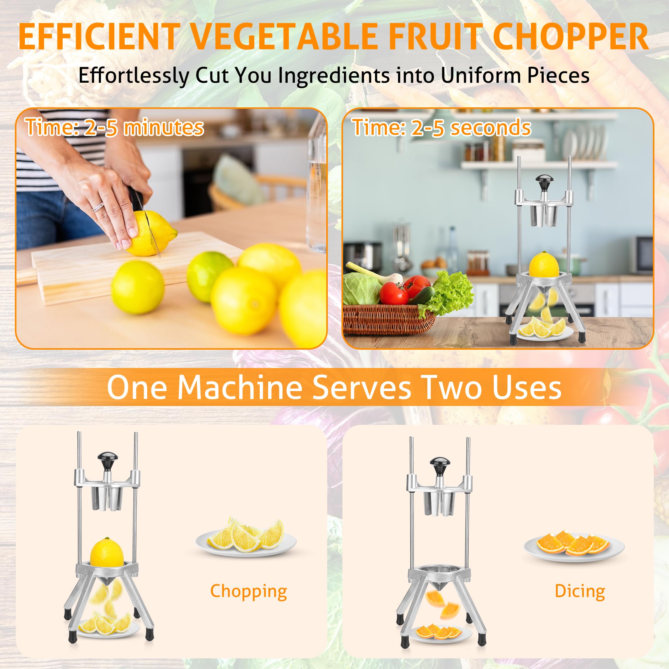 Wichemi Commercial Easy Wedger 8 Section Lemon Slicer Lemon Cutter Commercial Fruit Cutter Slicer Lime Cutter Orange Slicer Comm