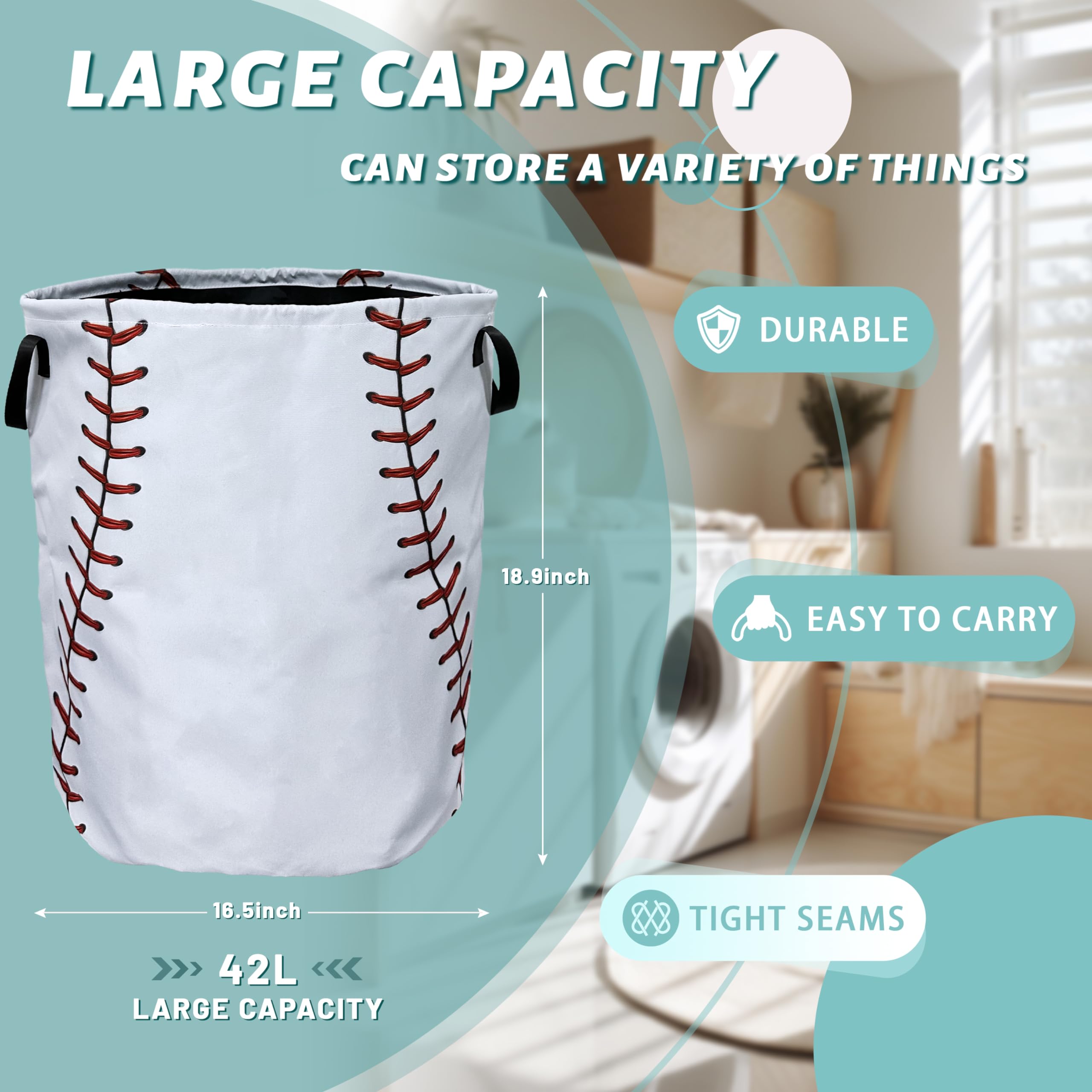 Baseball Texture Pattern Laundry Basket Foldable With Handles Tote Bag Oxford Cloth Funny Laundry Hamper Clothes Storage Bucket