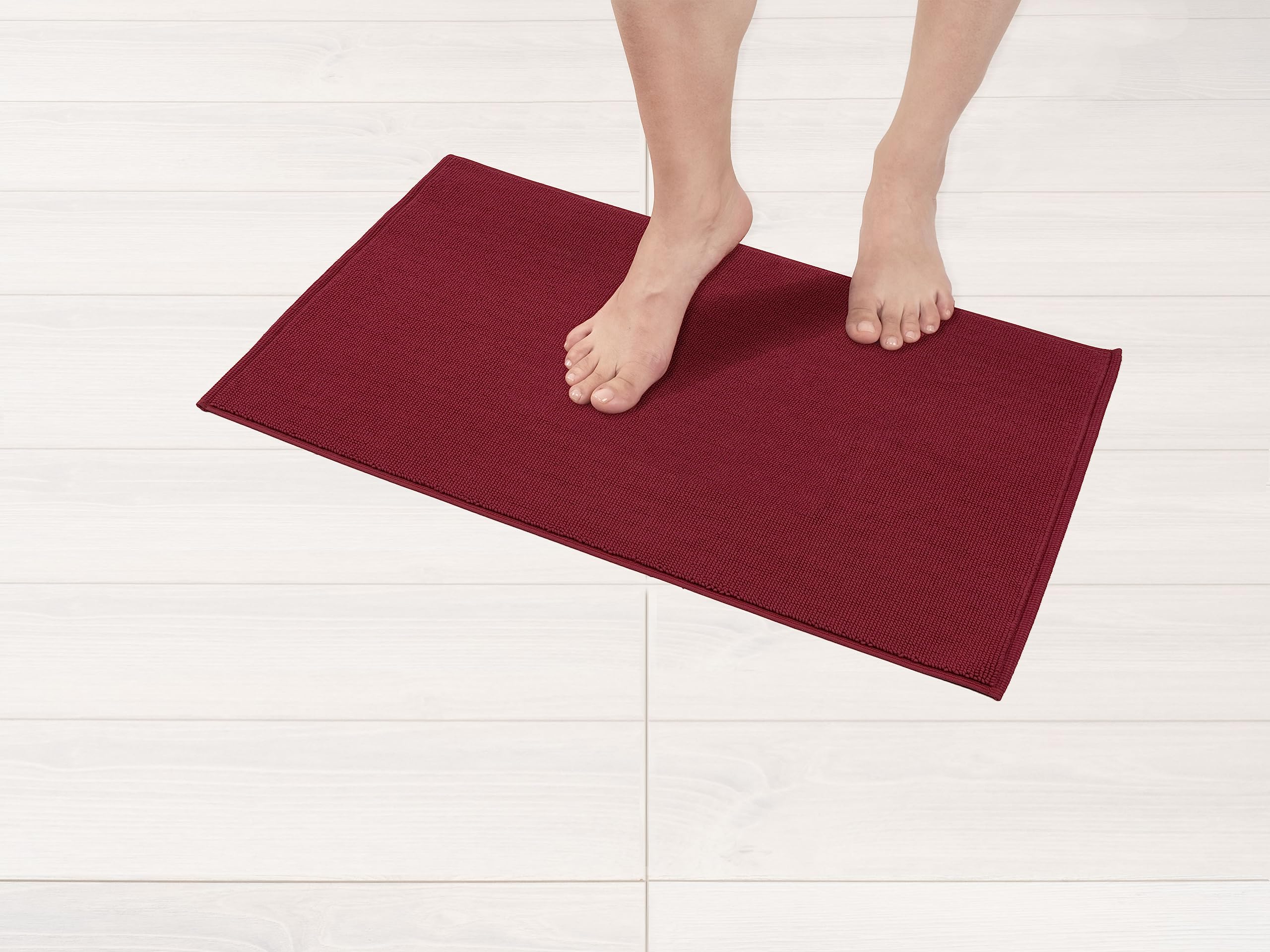 American Soft Linen Bath Rug, 17 In 24 In 100% Cotton Bath Mats Rugs For Bathroom, Non Slip Washable Shaggy Form Area Rugs, Burg