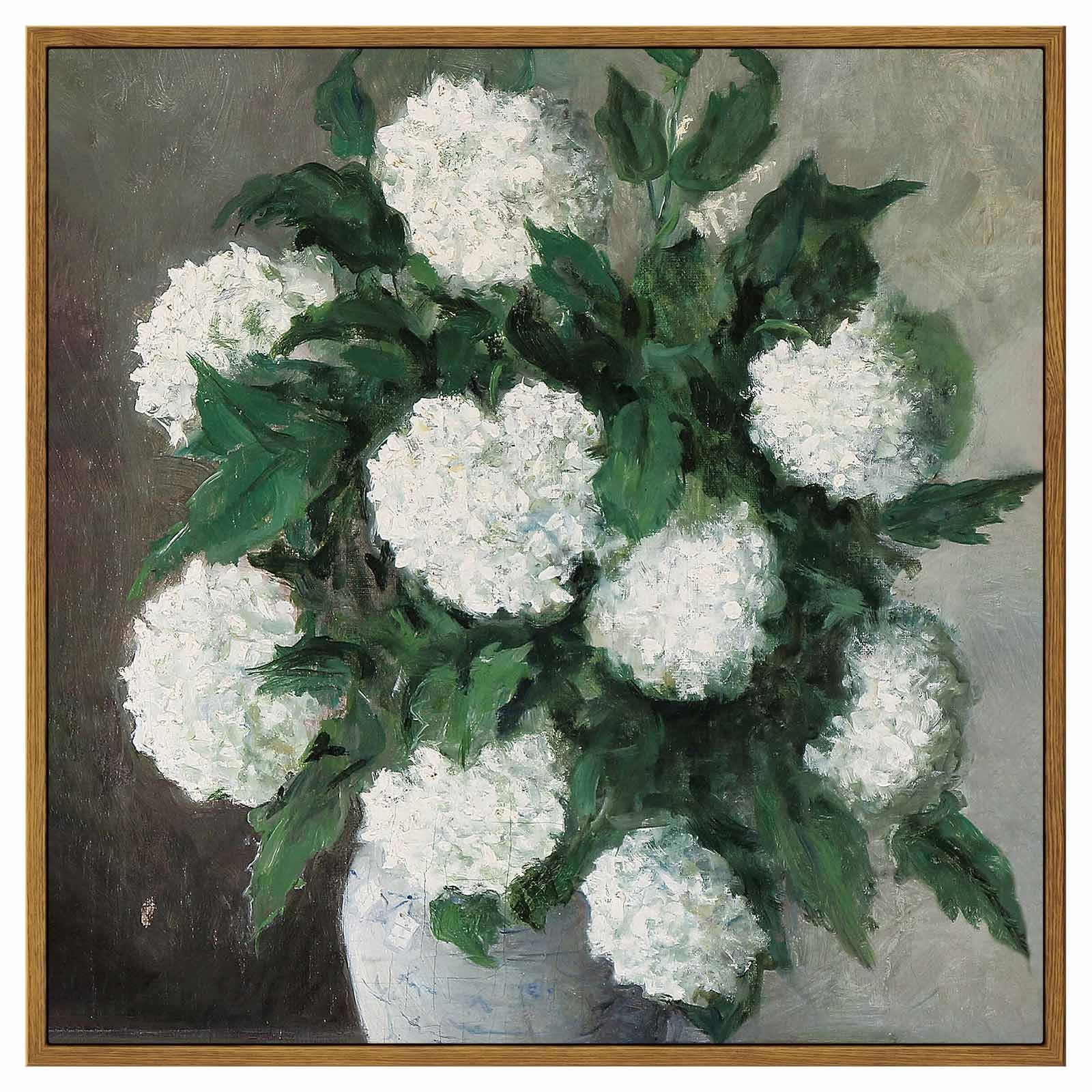 Insimsea Square Framed Canvas Wall Art, Flower Large Home Decor White Hydrangea Paintings Canvas Prints, Botanical Art Prints Fl