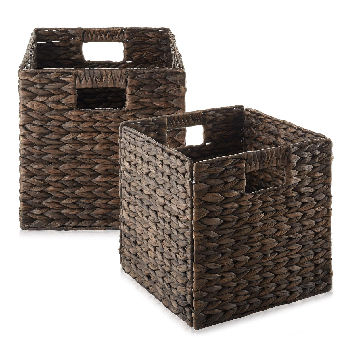 Casafield 10.5'' X 10.5'' Water Hyacinth Storage Baskets, Espresso - Set Of 2 Collapsible Cube Organizers, Woven Bins For Bathro