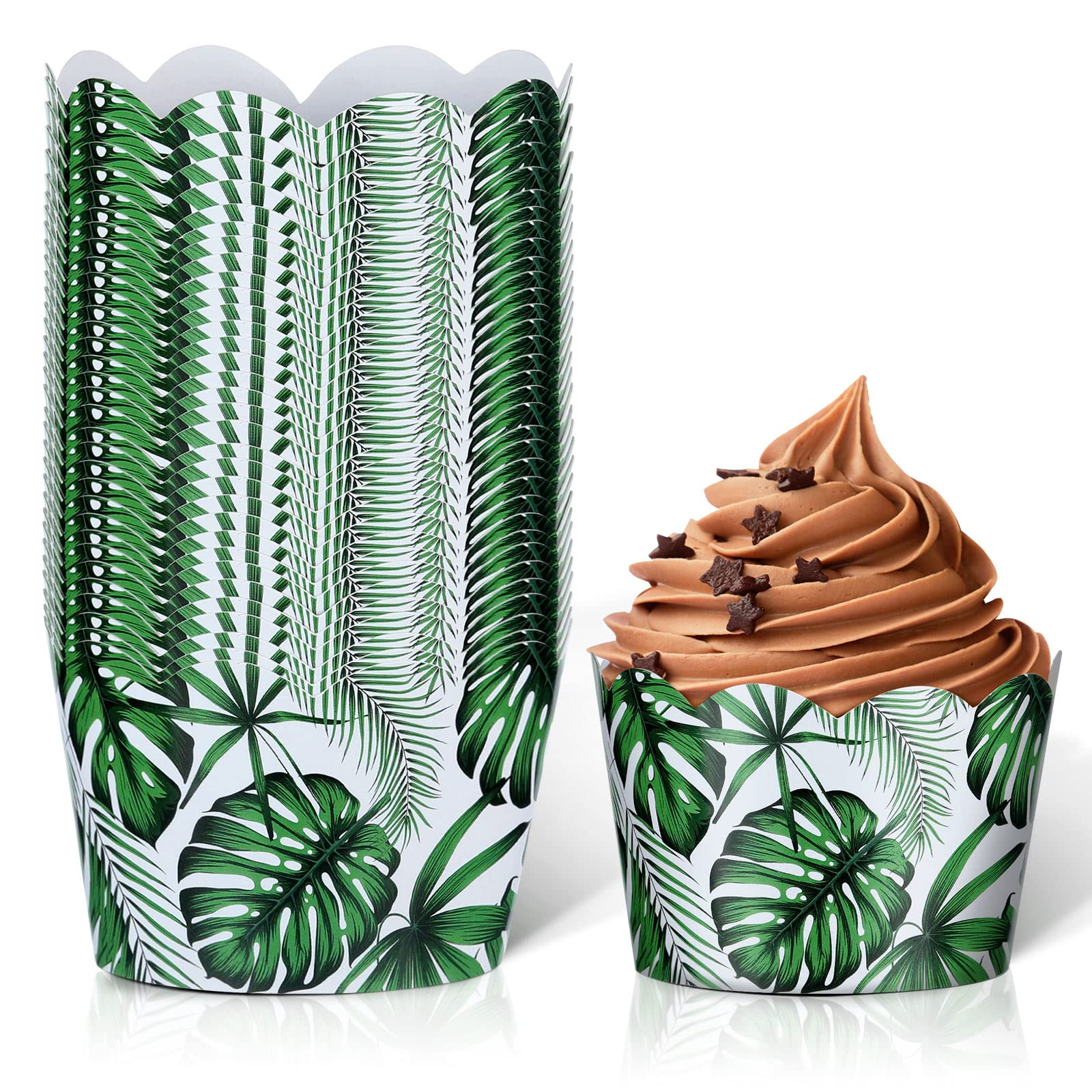 36 Pack Tropical Cupcake Liners Reversible Jungle Paper Baking Cups Palm Leaves Cupcake Wrappers Hawaiian Themed Safari Cupcake