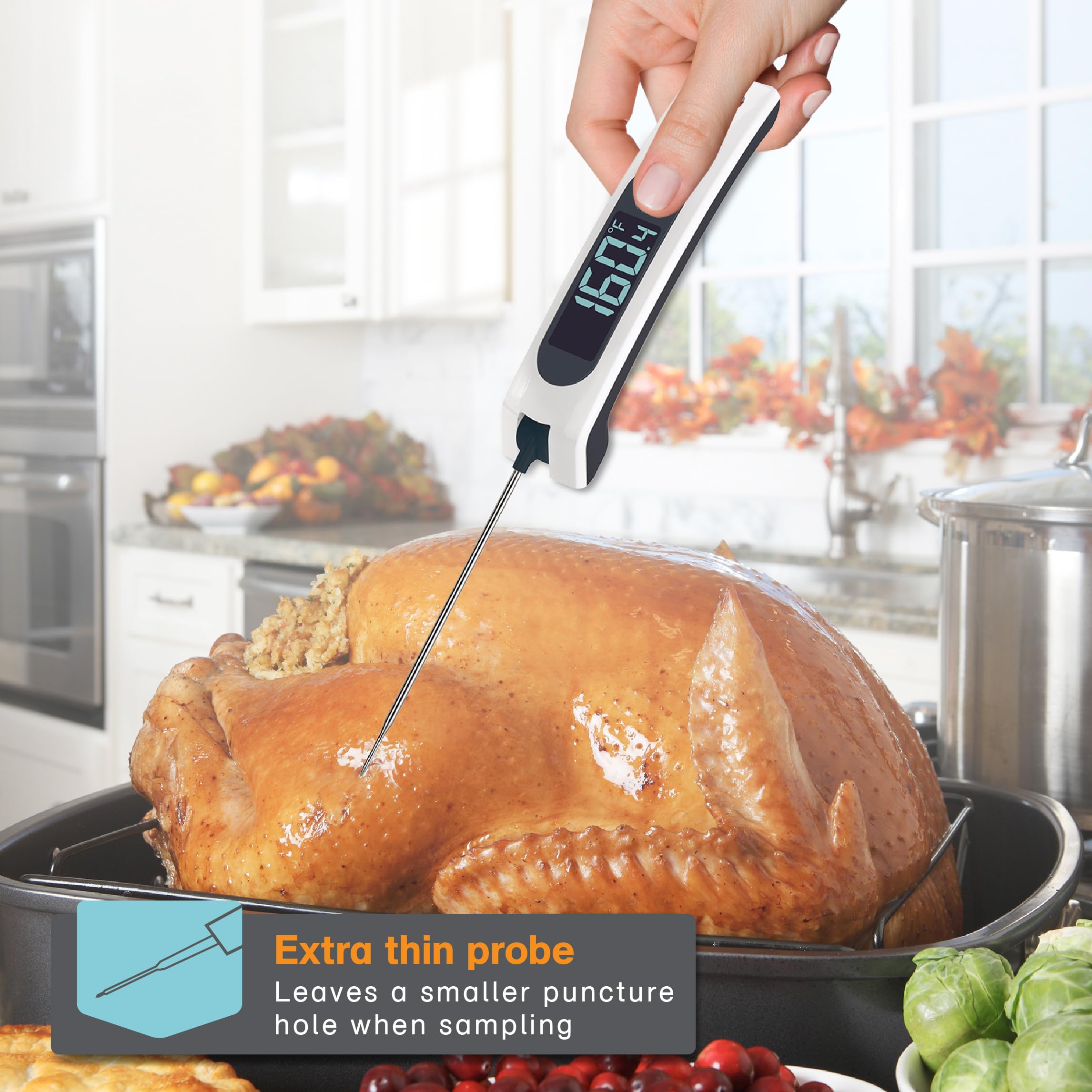 Polder Sous Chef Rapid Read Thermometer, Digital Thermometer For Cooking, Food Thermometer With Folding Probe, Intuitive Cooking
