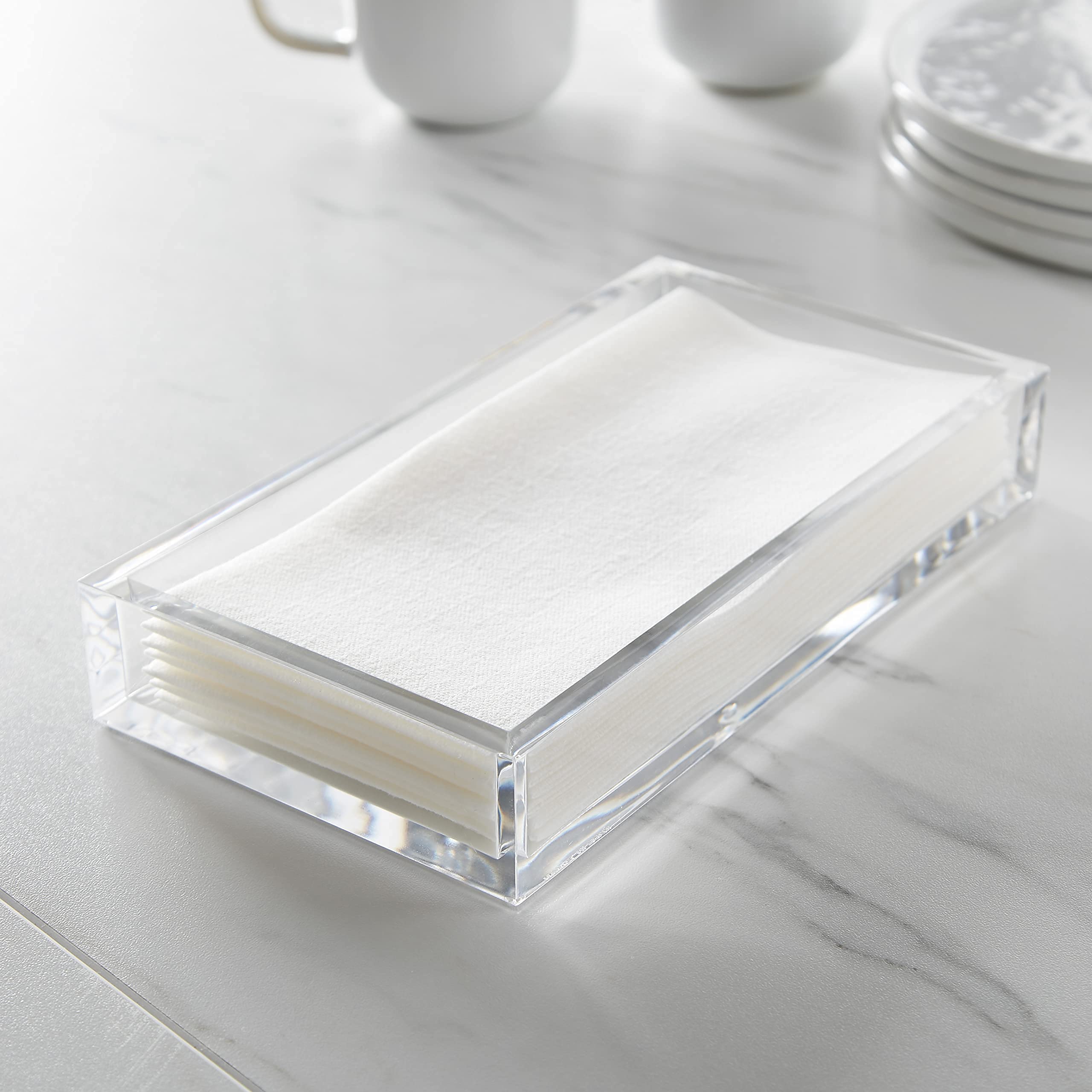 Huang Acrylic Clear Rectangle Paper Napkin Holder | For Dinner, Bathrooms, Hosting, Picnics, Weddings, Parties | Long Lasting Pr