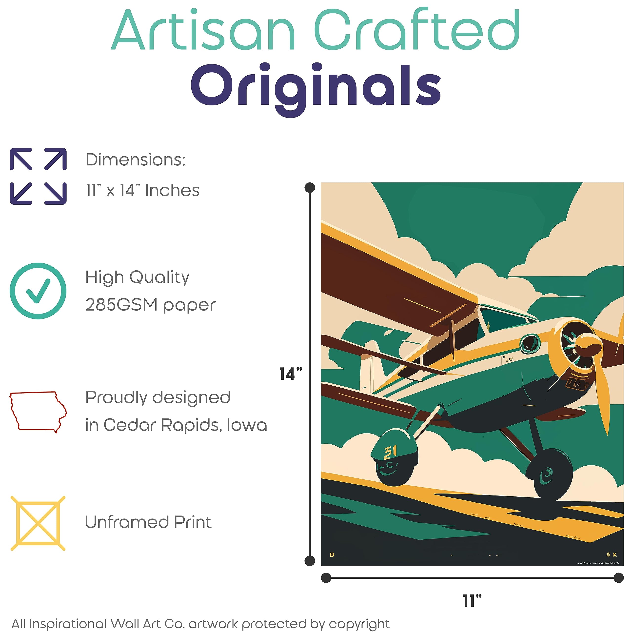 Inspirational Wall Art Co. - Runway | Cessna 172 Poster - Airplane Wall Decor - Airplane Poster - Pilot Wall Art - Vintage Airpl