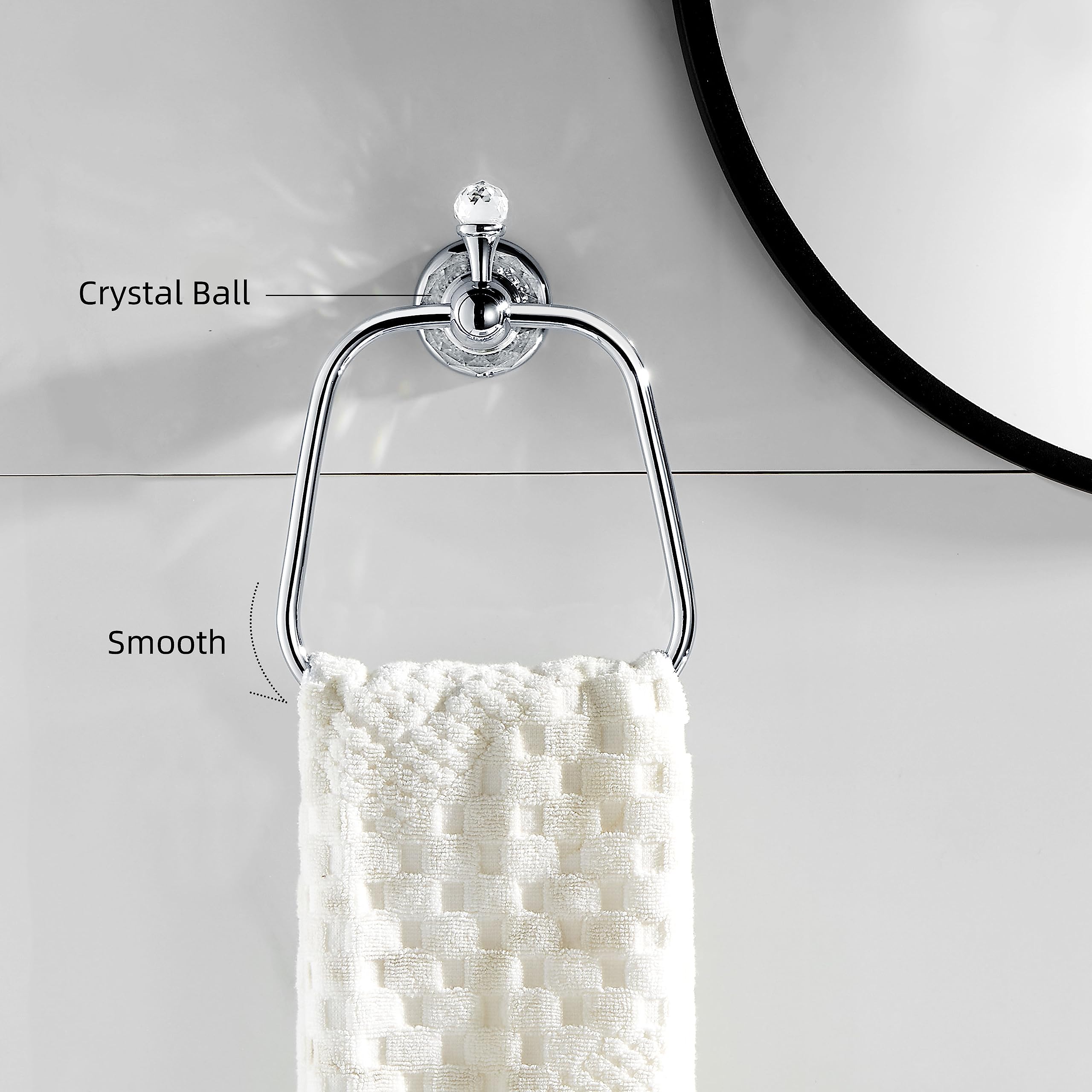 WINCASE Crystal Towel Ring  Chrome Hand Towel Holder  Silver Towel Rack Hanger for Bathroom  Towel Holder Bling Wall Mounted Decorative