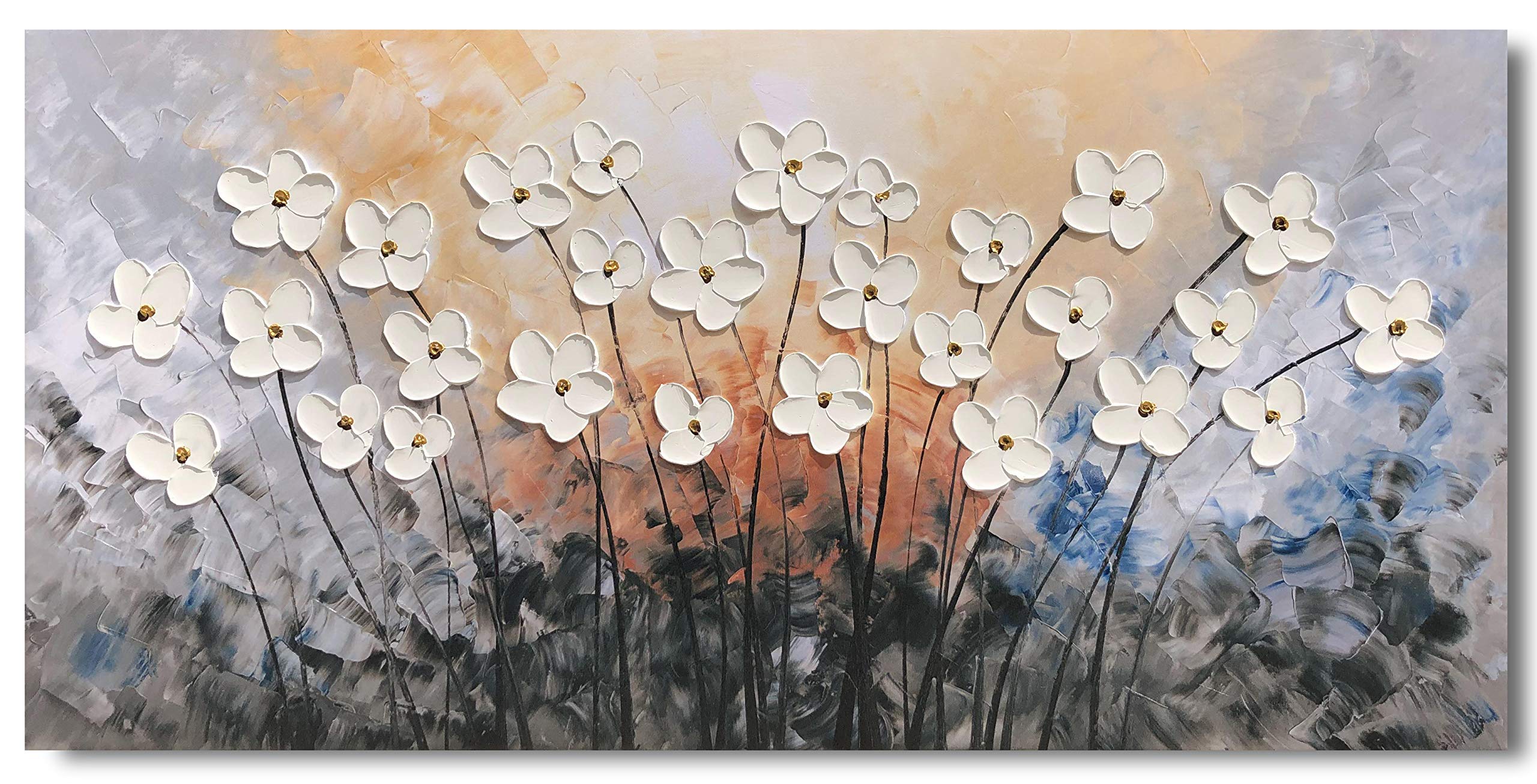 Yihui Arts Flower Canvas Wall Art With 3D Hand Painted Textured Modern Large Oil Painting Contemprary Aesthetic Floral Pictures