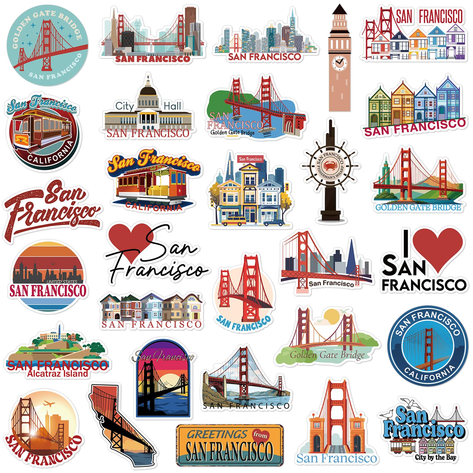 Konohan 30 Pcs San Francisco Souvenirs Gifts San Francisco Magnet for Refrigerator City Magnetic Refrigerator Stickers for Home 