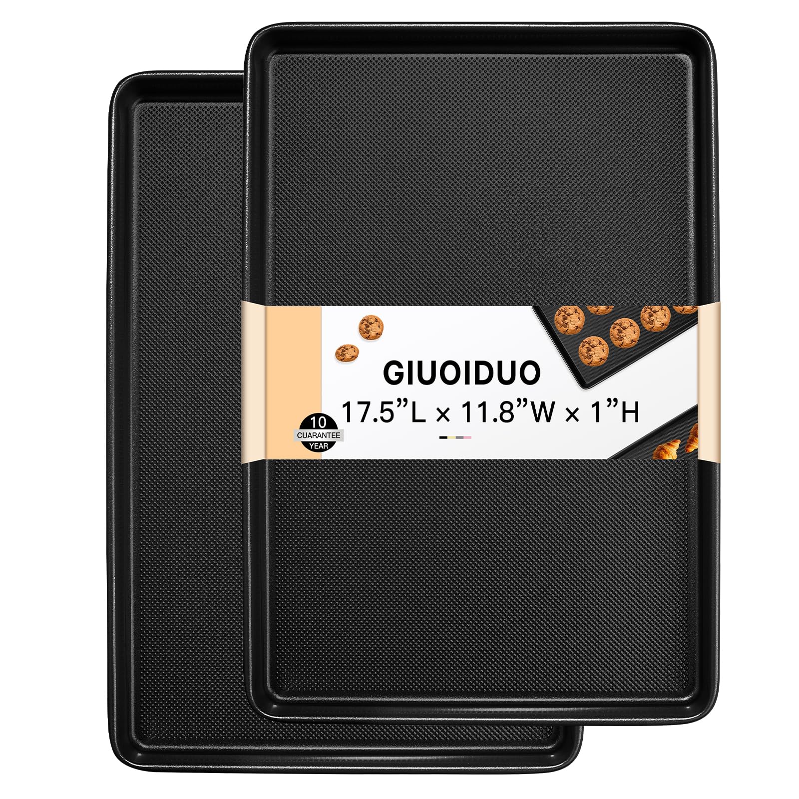 GIUOIDUO 2Pack Commercial & Home Baking Sheet Pans  Heavy Duty Nonstick Carbon Steel Cookie Trays, WarpResistant Oven Pans fo