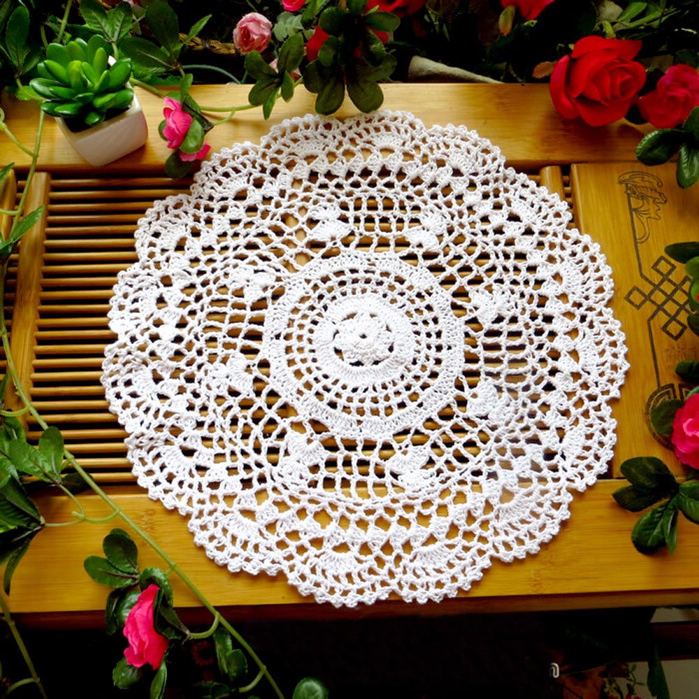 Laivigo New Handmade Crochet Cotton Lace Round Table Placemats Doilies Doily,2Pcs,12 Inch,Whittete