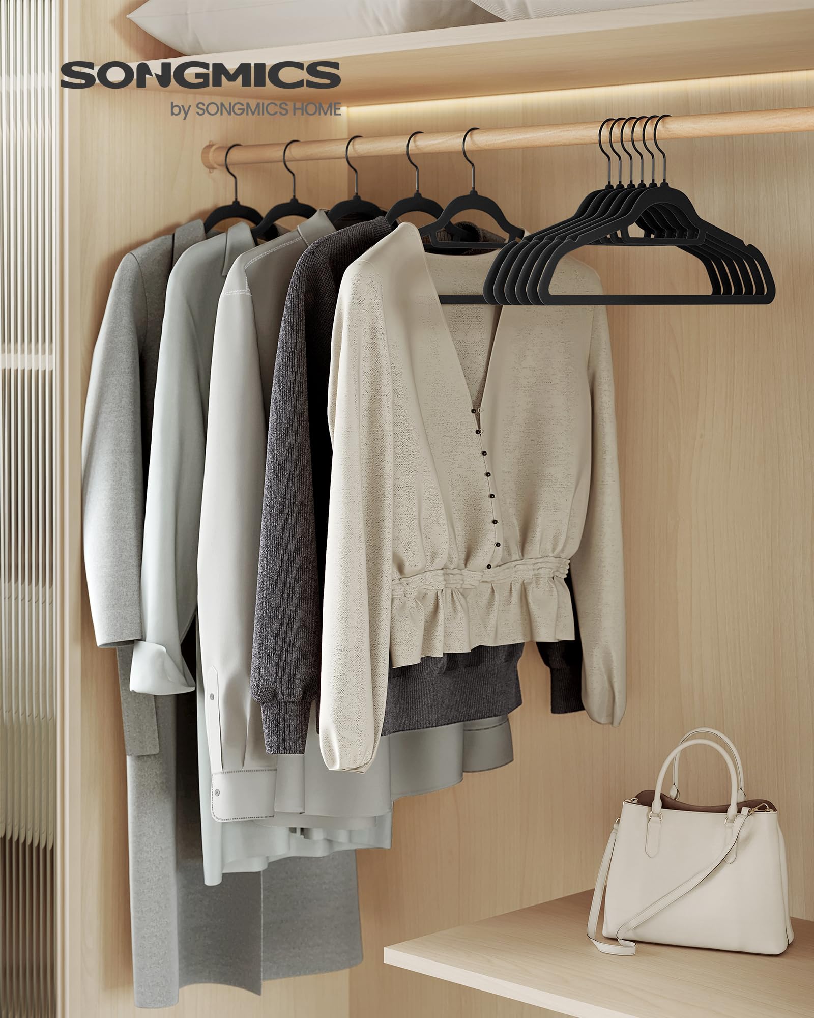 Songmics Velvet Hangers, Set Of 50 Clothes Hanger With Black Swivel Hook, Non-Slip, And Space-Saving, 0.2-Inch Thick, 17.1-Inch