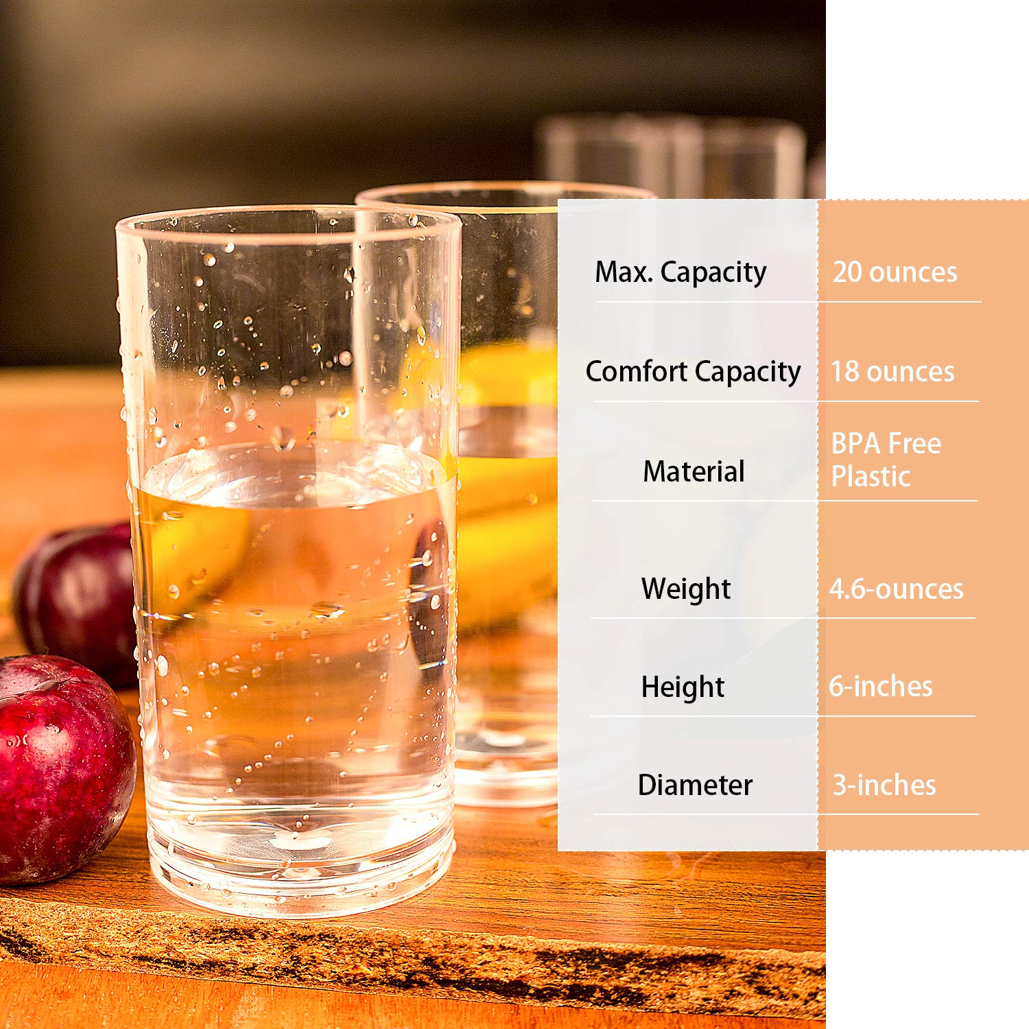 Aoyite 20-Ounce Plastic Tumblers Dishwasher-Safe Premium Quality Juice Water Glasses Bpa-Free Clear Set Of 6 Drinking Cups