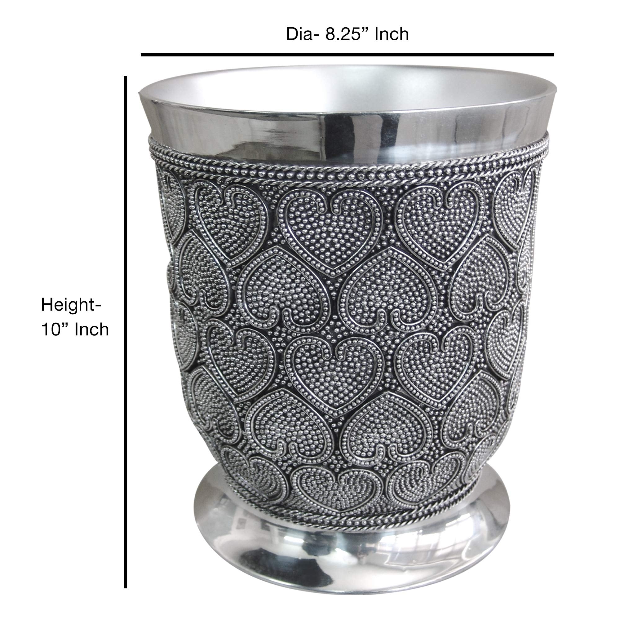 Nu Steel Beaded Heart Resin Decorative Small Trash Can Wastebasket, Garbage Container Bin For Bathrooms, Powder Rooms, Kitchens,