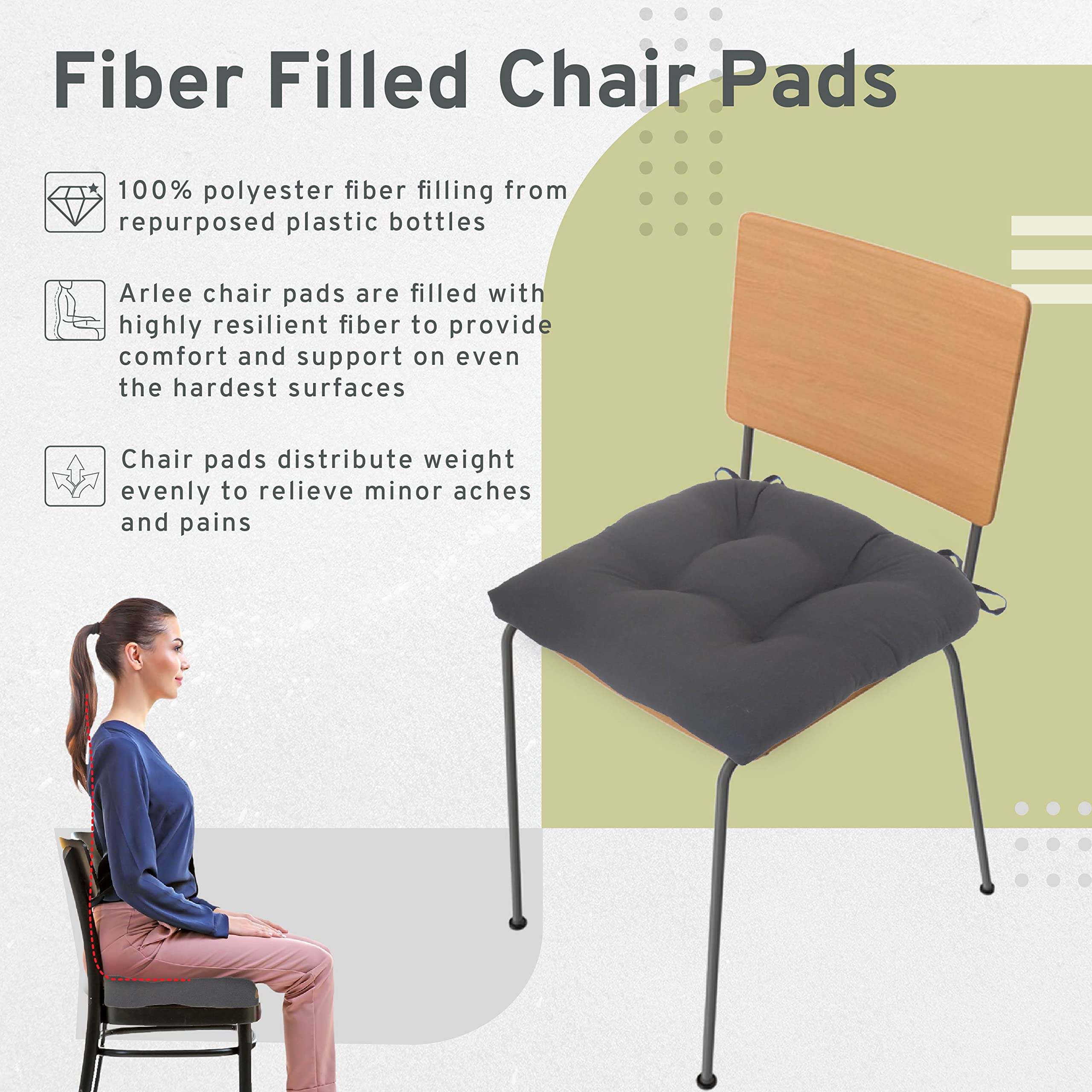 Arlee Micro Fiber Chair Pads, 2 Count (Pack Of 1), Black