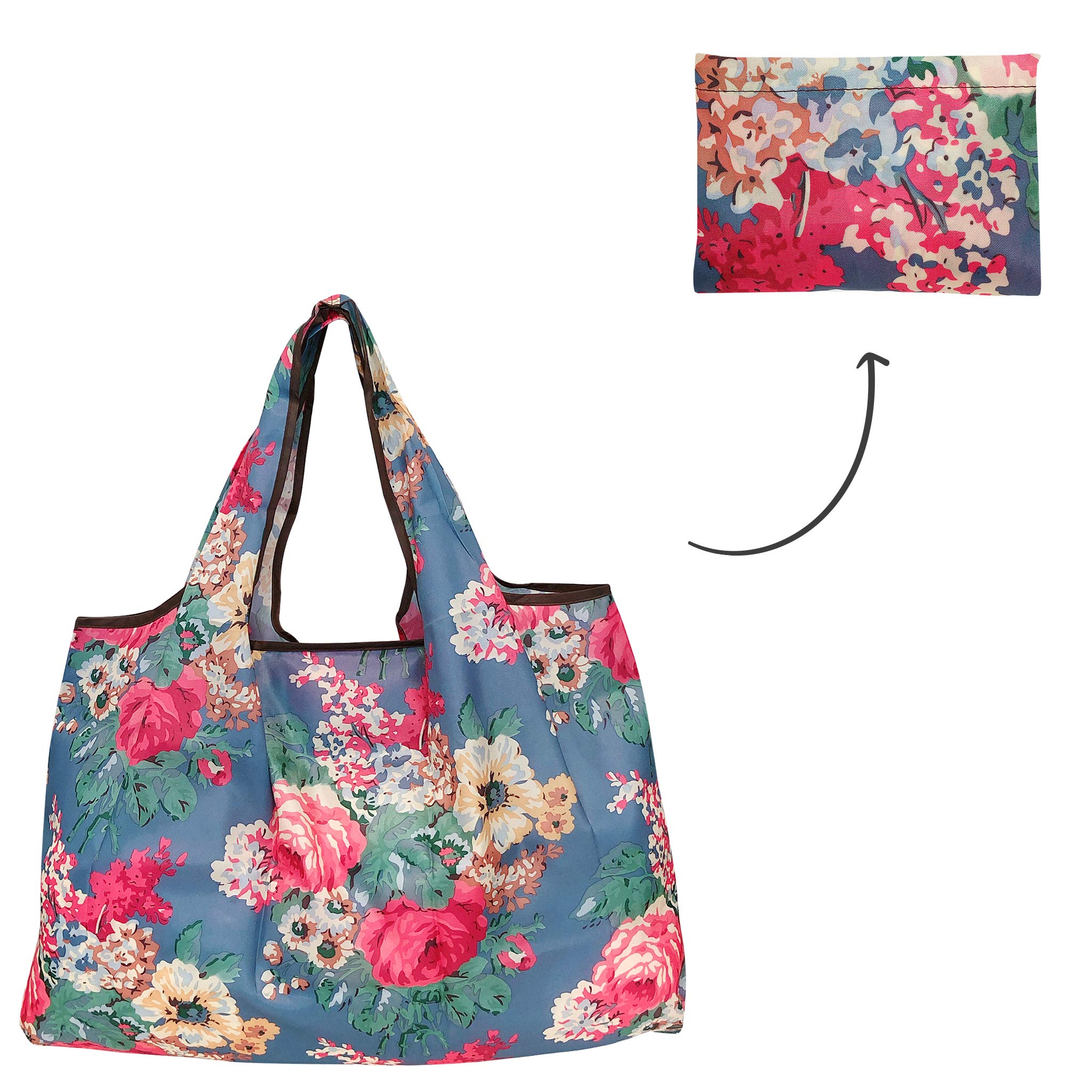 Allydrew Large Foldable Tote Nylon Reusable Grocery Bags, 6 Pack, Cacti, Roses & Flowers