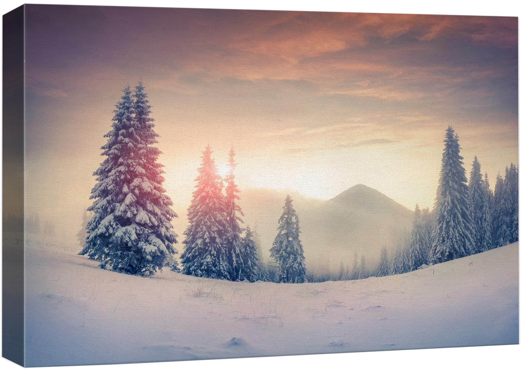 Canvas Prints Wall Art - Foggy Winter Sunrise In The Mountains Vintage/Retro Style Nature Beauty - 24'' X 36''