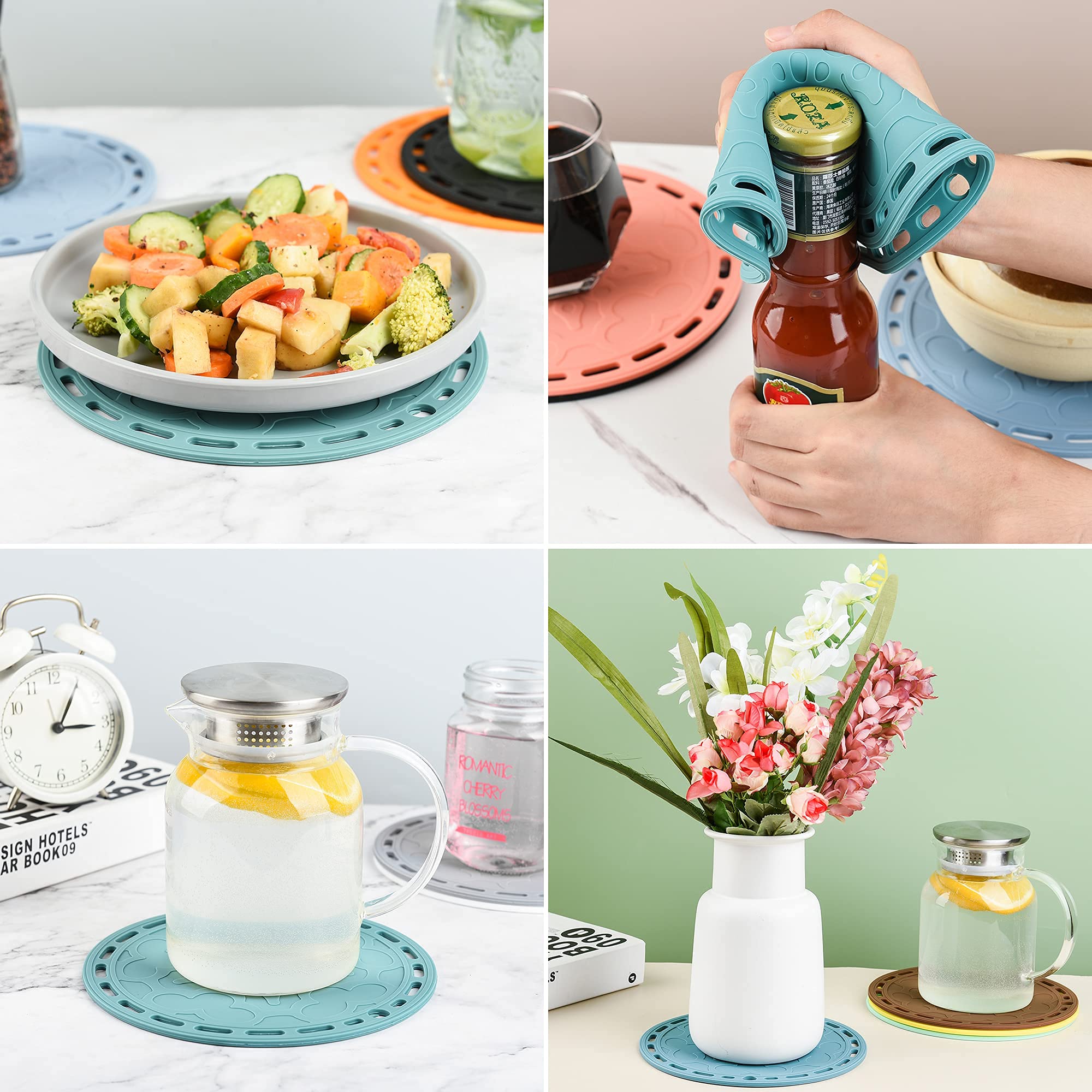 Smithcraft Silicone Trivets Mats Big Round Silicone Pot Holder Hot Pads and Trivets for Hot Dishes and Hot Pots  Hot Mats for Countertops  Tables  Spoon Rest Small Place Mats Set of 3 (Beige)